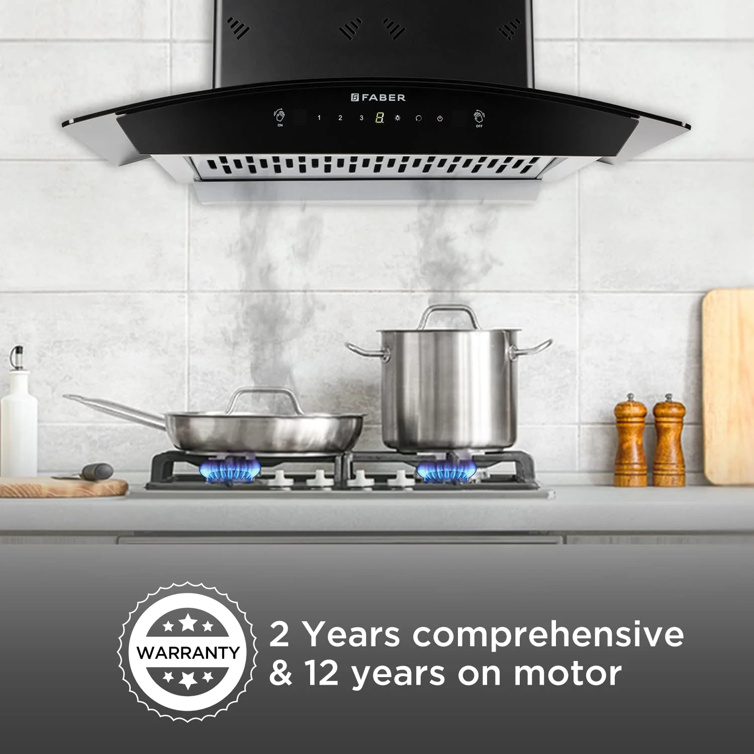 Faber60cm 6 way Silent Suction,1250m3/hr, Autoclean Chimney, 12Yr Warranty on Motor (HOOD EVEREST 3D IN HC SC FL LG 60||Filterless||Touch&amp;Gesture Control||Light Grey) - Image 7