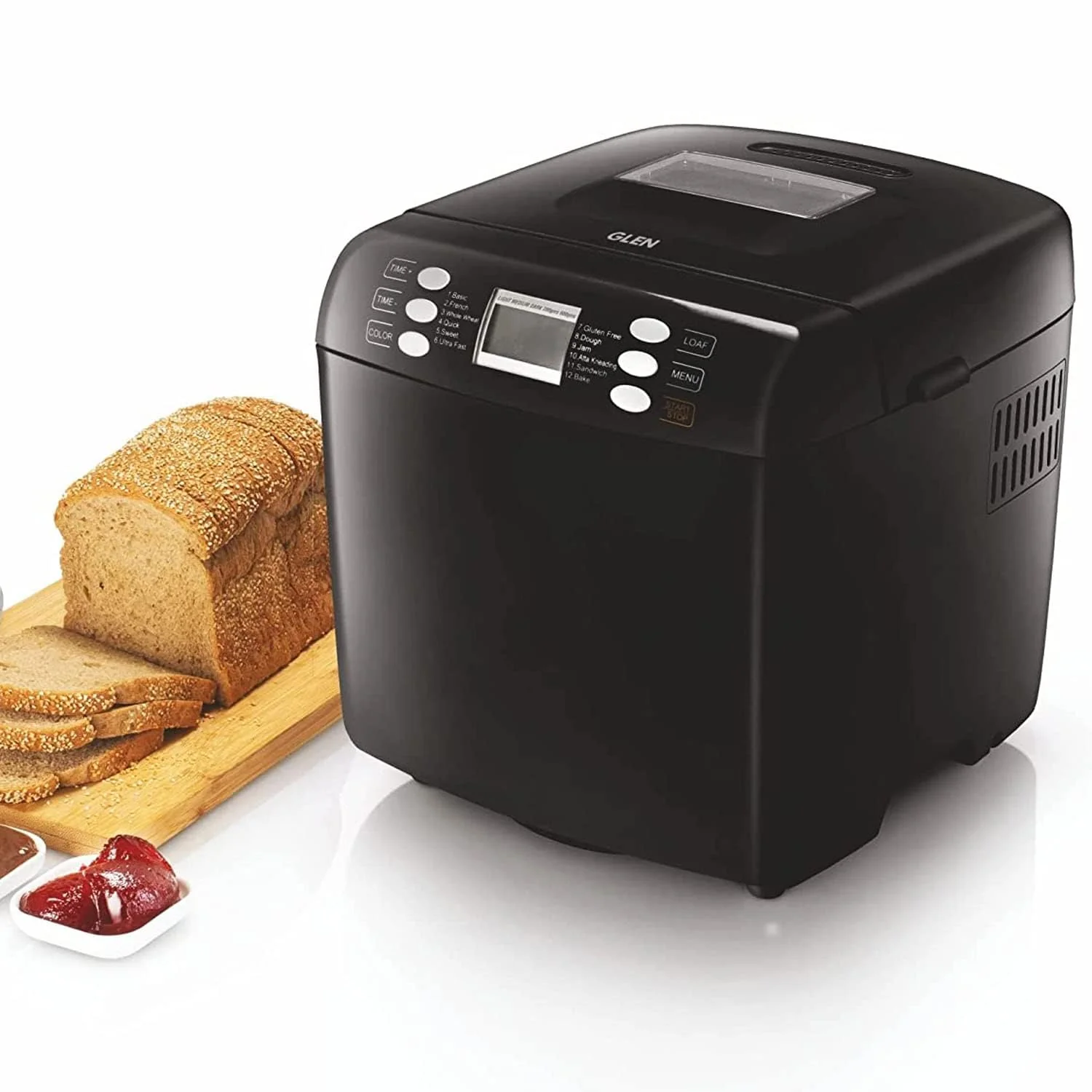 Glen Bread Maker &amp; Atta Kneader Machine, 700-900gm, Fully Automatic, With Time Delay Start &amp; 12 Pre-Set Functions, Non-Stick Baking Pan, 3 Crust Setting, Electronic Controls, 550W-Black(3039) - Image 7