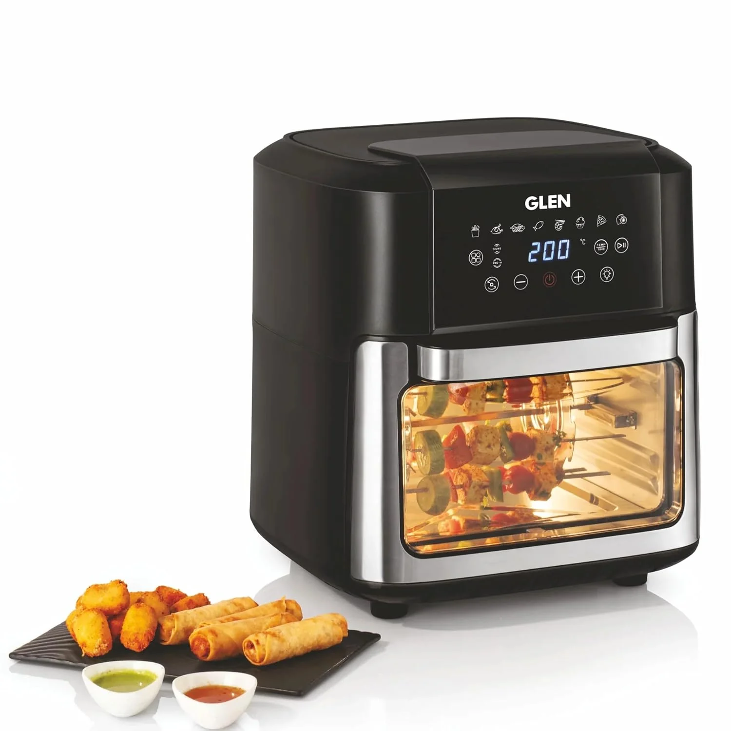 Glen Digital Air Fryer Oven for Home, 12 Litre, 2000W, 8 Preset Function, Rotisserie, Digital Display &amp; Controls, Airfryer to Dehydrate, Bake, Roast, Toast with Less Oil, 8 Accessories (SA-3040DSS)