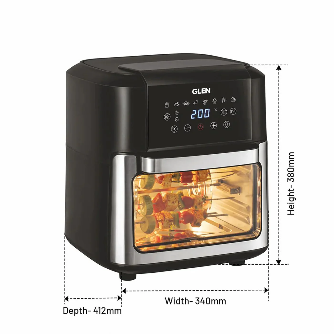 Glen Digital Air Fryer Oven for Home, 12 Litre, 2000W, 8 Preset Function, Rotisserie, Digital Display &amp; Controls, Airfryer to Dehydrate, Bake, Roast, Toast with Less Oil, 8 Accessories (SA-3040DSS) - Image 5