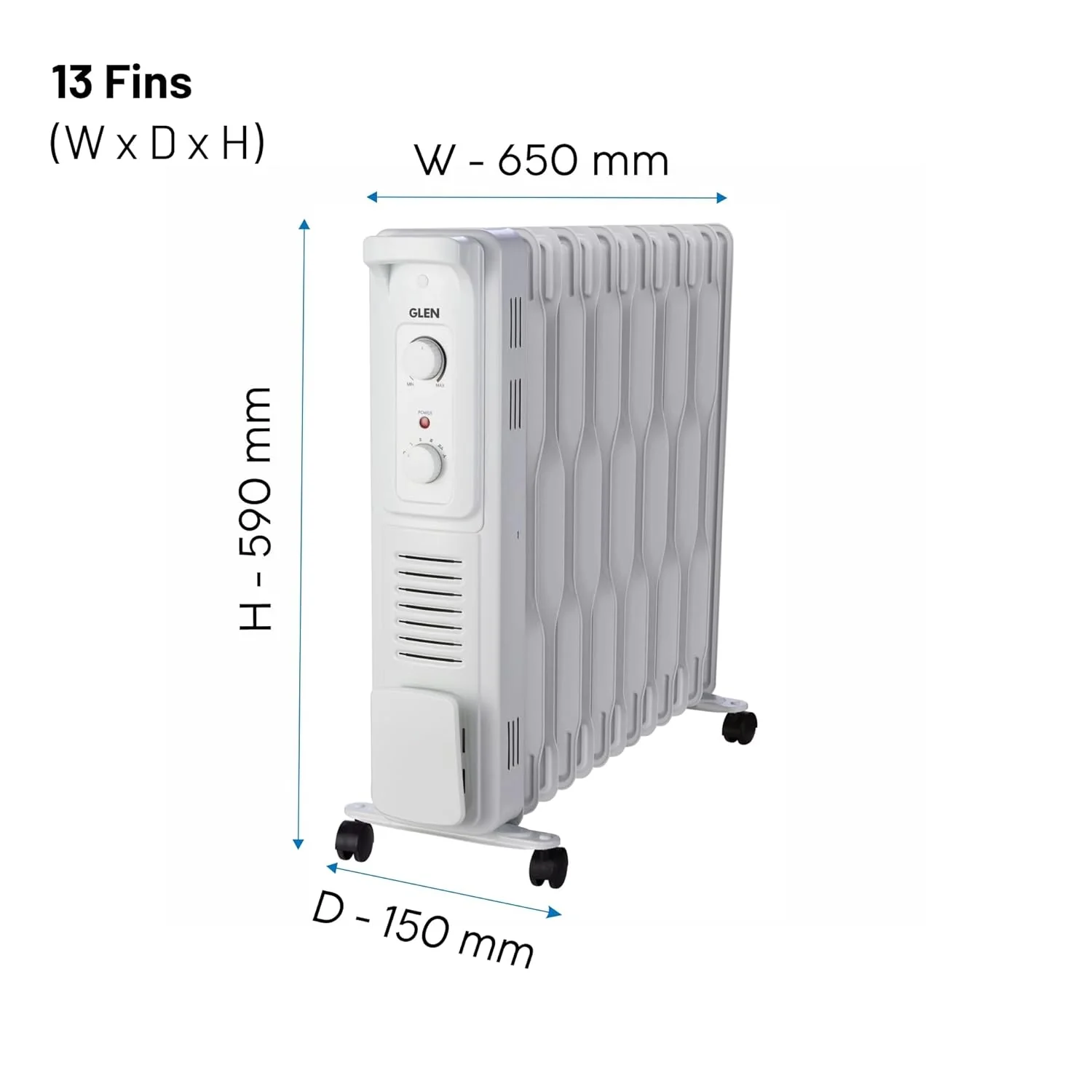 Glen Electric Oil Filled Radiator Room Heater (OFR) With 13 Fin 2900 Watt, With PTC Fan ISI certified (HA 7012 OR 13) - Image 3