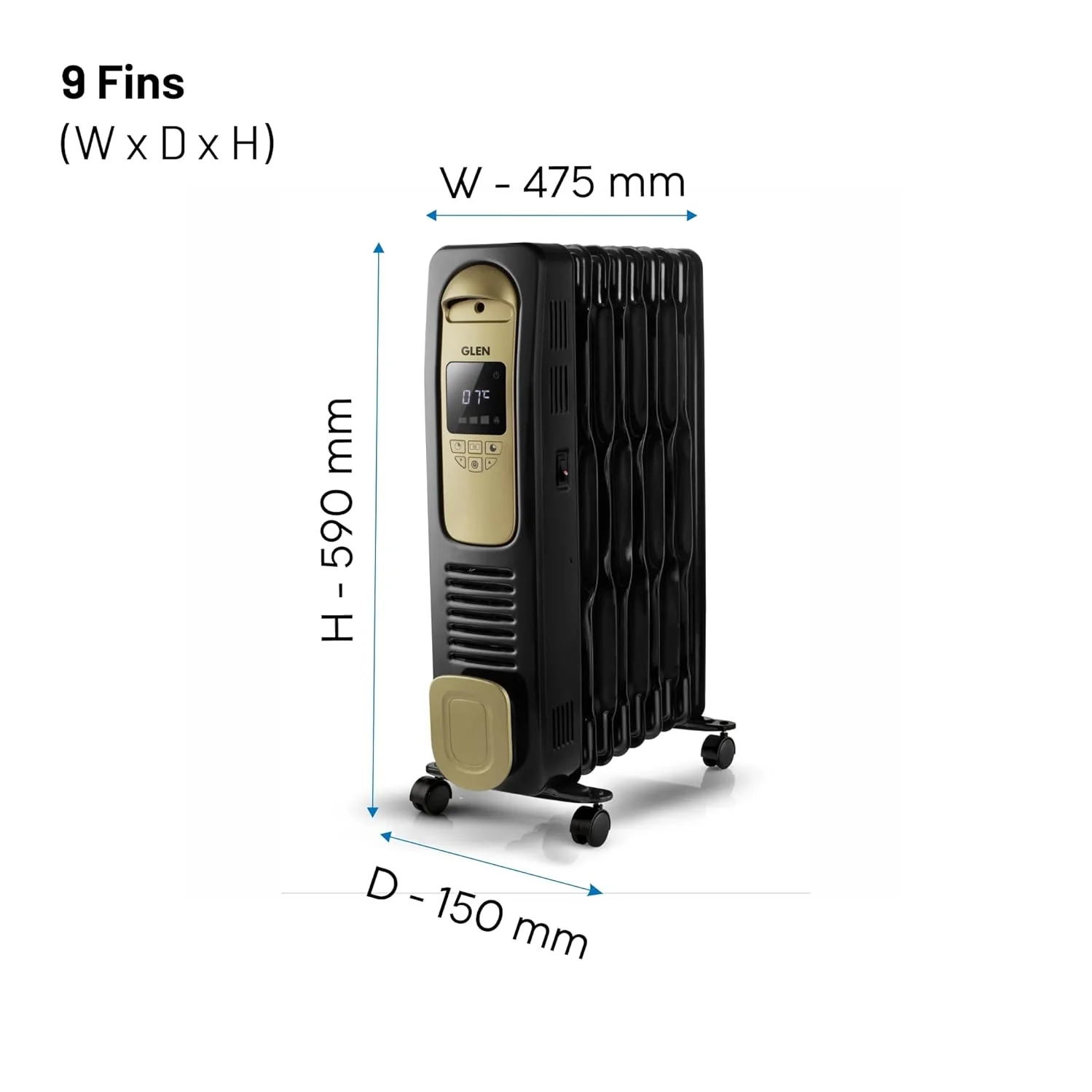 Glen Electric Oil Filled Radiator Room Heater With 9 Fin 2000 Watt, Isi Certified (Ha 7013Dor9) 2 Years Warranty - Black - Image 3