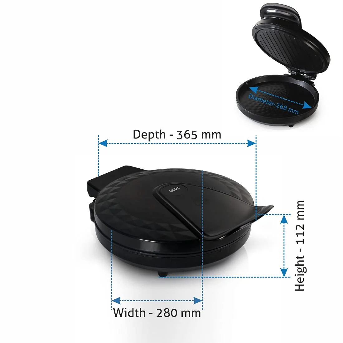 Glen Electric Pizza Maker 1200W Griller, 180-Degree Opening, 3033 PG Non-Stick Coating, Black (2 Years Warranty) - Image 7
