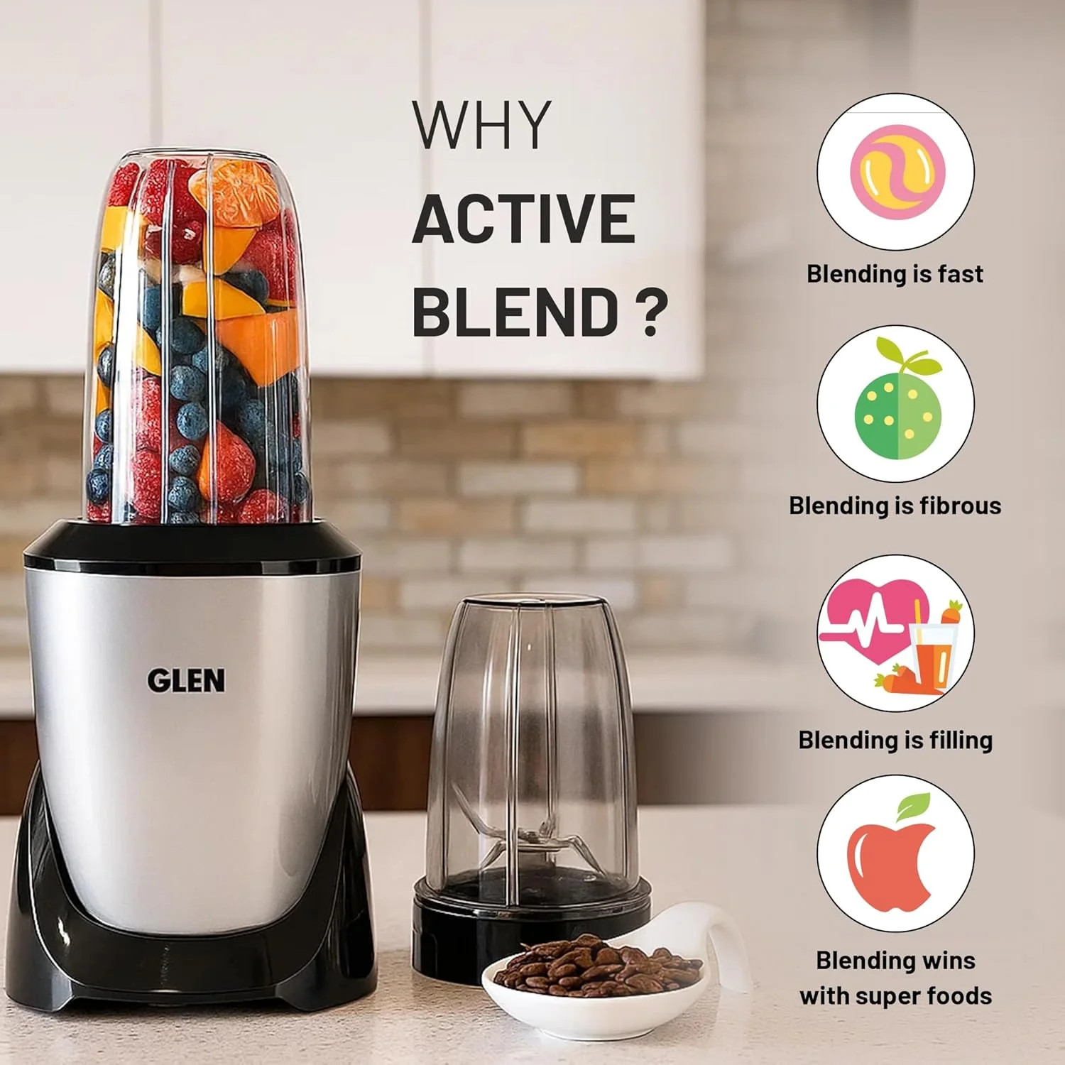 Glen Nutri Blender Mixer Ultra Tuff 900 Watt, with 2 Unbreakable Jars, Thermal Overload Protector, Dual Blade Technology Grinder for Kitchen, Protein Shakes, Smoothie Maker - SA-4048UT - Image 5