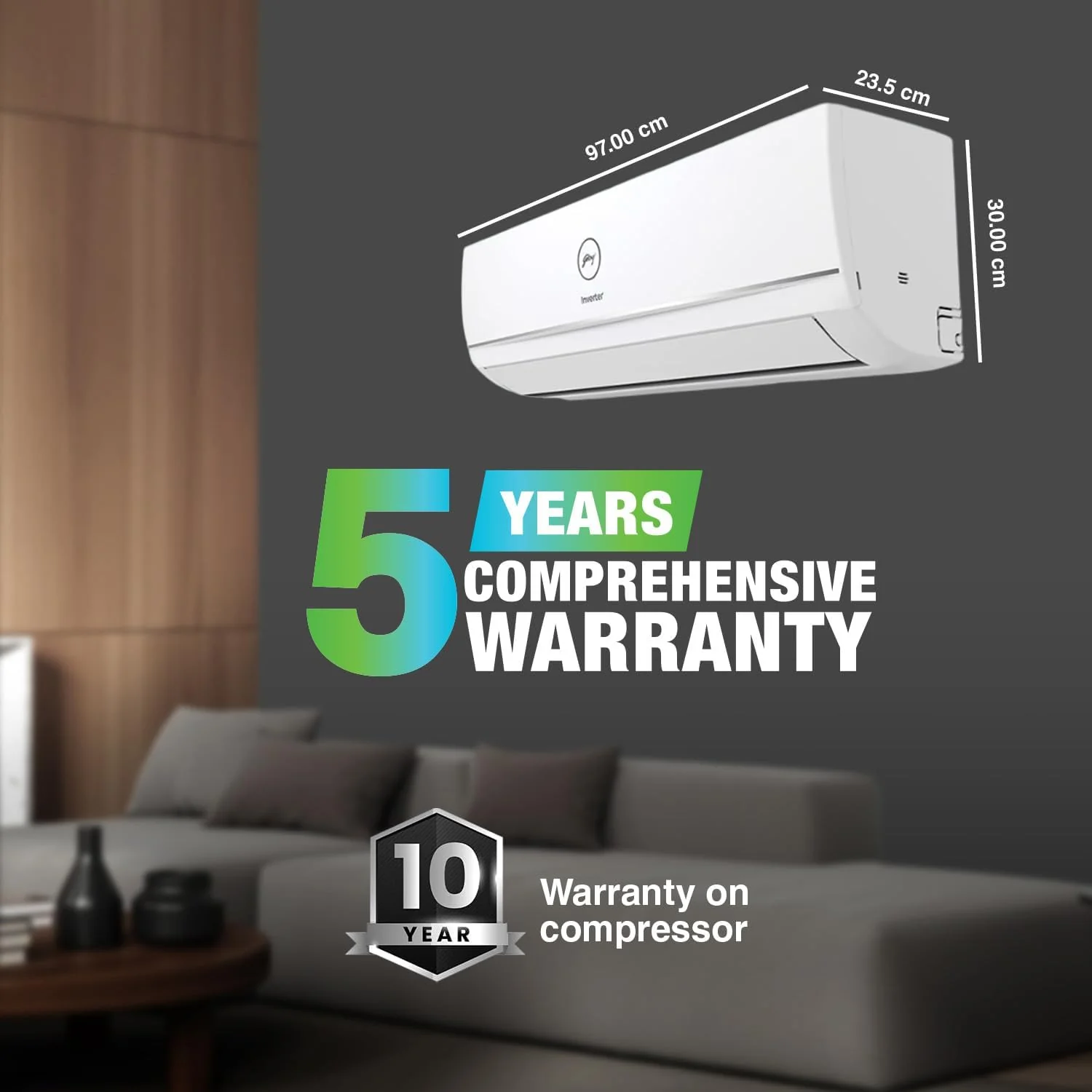 Godrej 1.5 Ton 3 Star, 5 Years Comprehensive Warranty, 5-in-1 Convertible Cooling, Inverter Split AC (Copper, Heavy-Duty Cooling at 52 Deg Celcius, AC 1.5T SIC 18TTC3-WYA / AC1.5T EI 18P3T WZT 3S, White) - Image 2