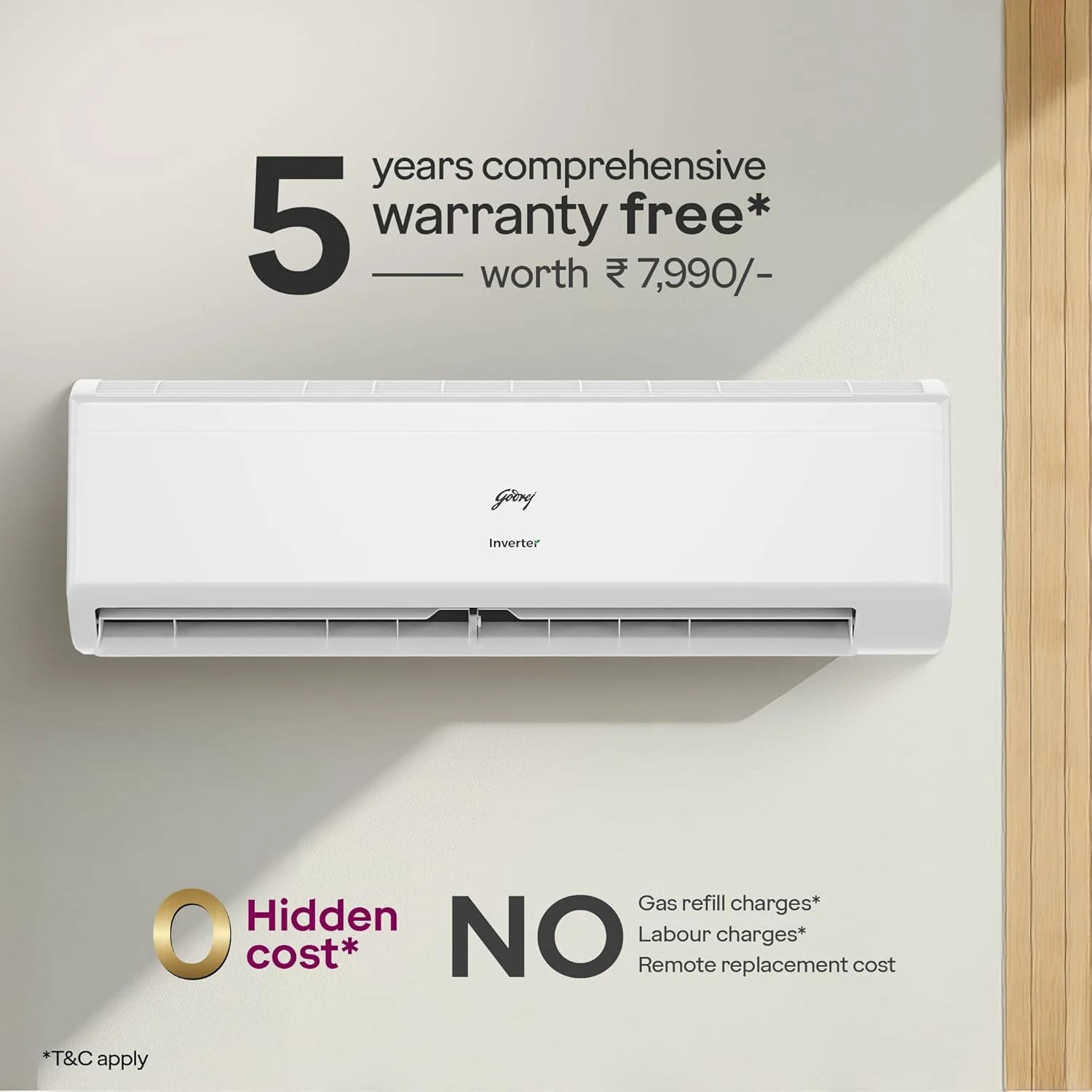 Godrej 1.5 Ton 3 Star, Hot & Cold, 5 Years Comprehensive Warranty, Inverter Split AC (Copper, 2025 Model, 5-In-1 Convertible, AC 1.5T SIH 18ITC3 WYC, White) - Image 5