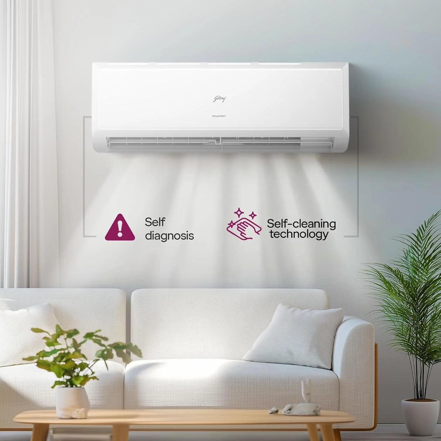Godrej 1.5 Ton 3 Star Inverter Split AC (5-in-1 Convertible, AI Powered, 5 Years Comprehensive Warranty, Copper Condenser, 52°C Cooling, I-Sense Technology) – Model AC 1.5T TR HIC 18Y3TG WA 3S, White - Image 2