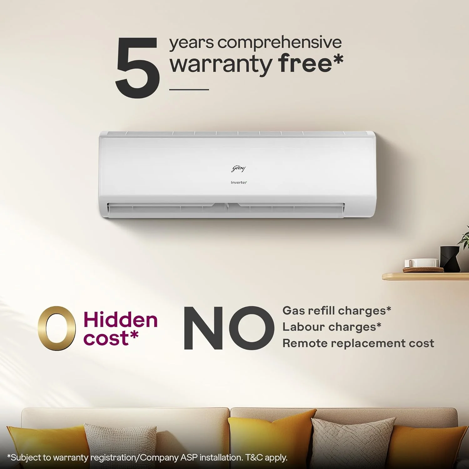 Godrej 1.5 Ton 3 Star Inverter Split AC with 5-in-1 Convertible Cooling, AI Powered, Heavy Duty Cooling at 52°C, Pure Air Filter, Self Clean Technology (AC 1.5T HIC 18N3TH WA) - Image 2