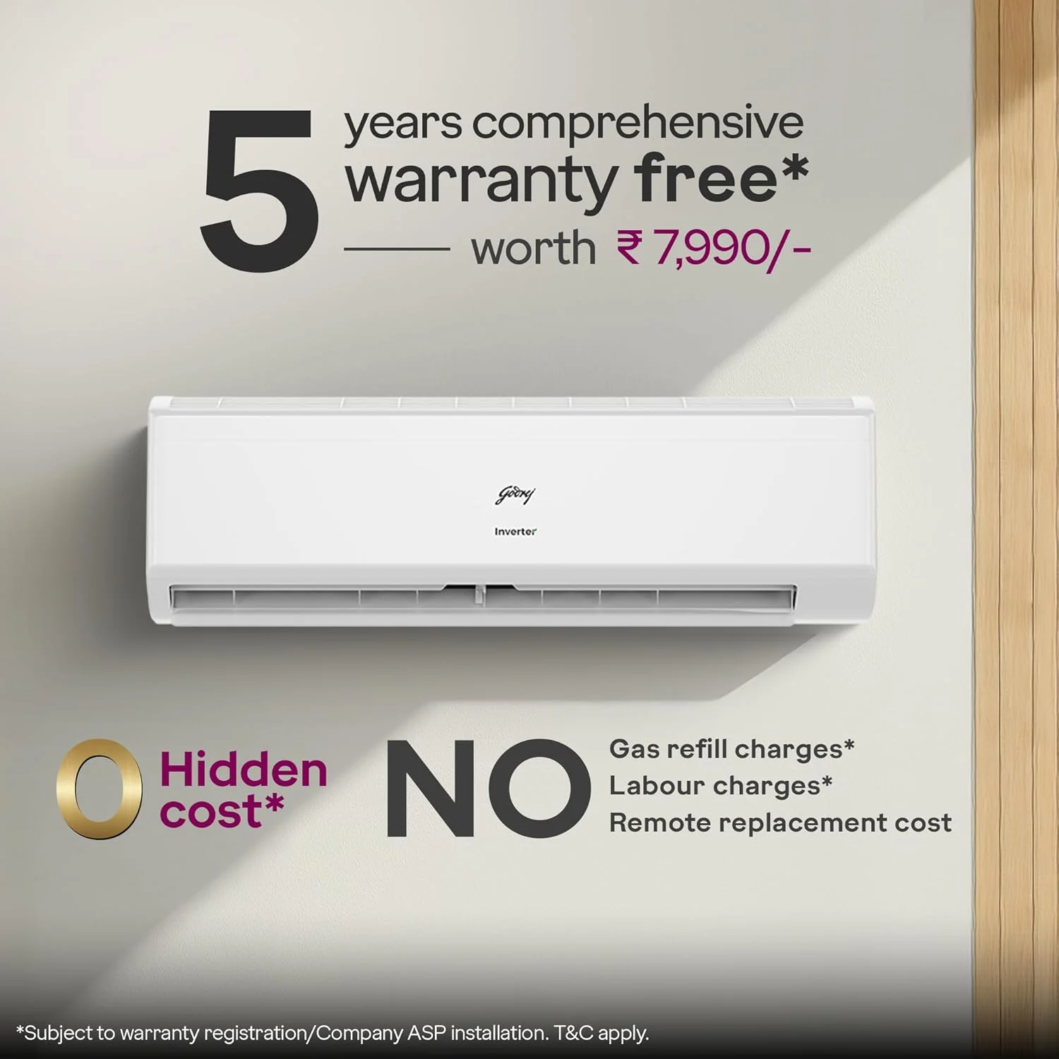 Godrej 1.5 Ton 5 Star,New Star rated, 5 Years Comprehensive Warranty, AI powered, 5-In-1 Convertible Cooling Inverter Split AC (Copper, Heavy Duty Cooling at 52 °C, AC 1.5T TR HIC 18J5TG WA, White) - Image 7