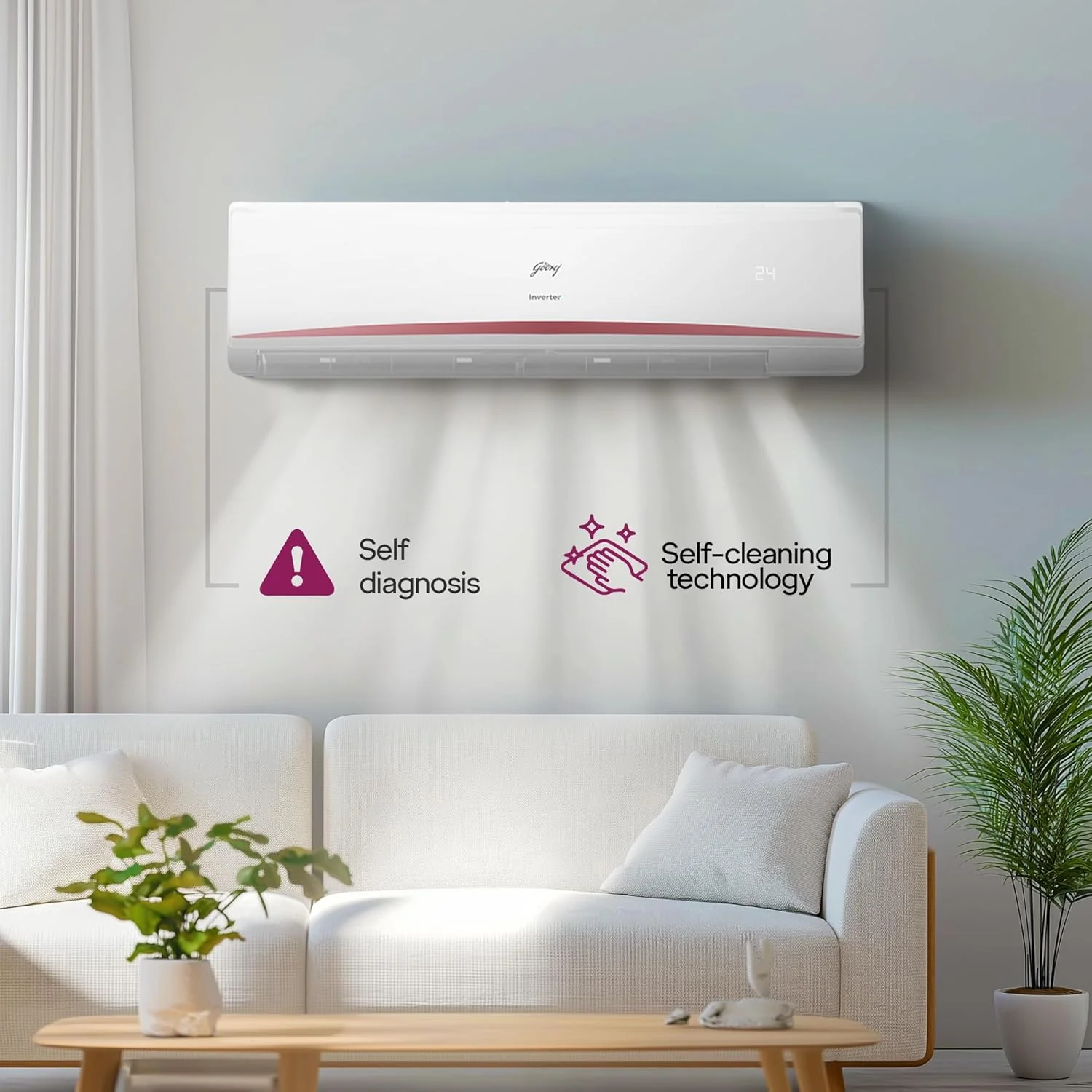 Godrej 2.5 Ton 3 Star, 5 Years Comprehensive Warranty, AI powered, 5-In-1 Convertible Cooling, 4 Way Air Swing Inverter Split AC(Copper,Heavy-Duty Cooling At 52 °C, AC 2.5T EC HIC 30K3TG RA 4, White) - Image 2
