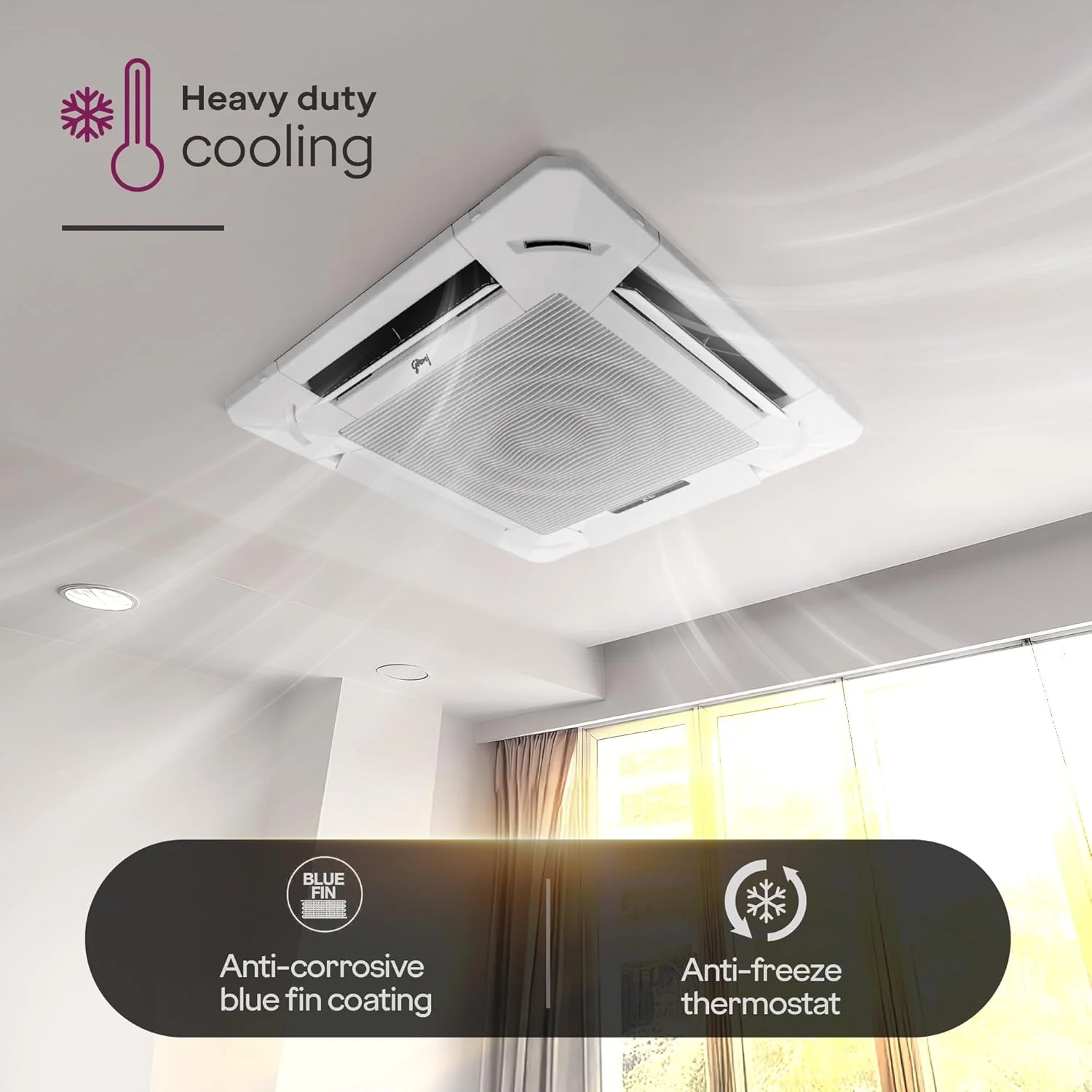 Godrej 2 Ton 2 Star Inverter Cassette AC with 5-in-1 Convertible Cooling, 360° Airflow, Self Clean Technology, R32 Refrigerant & Heavy Duty Cooling (AC 2.0T TR CFC 24M2TG WA 4) - Image 4