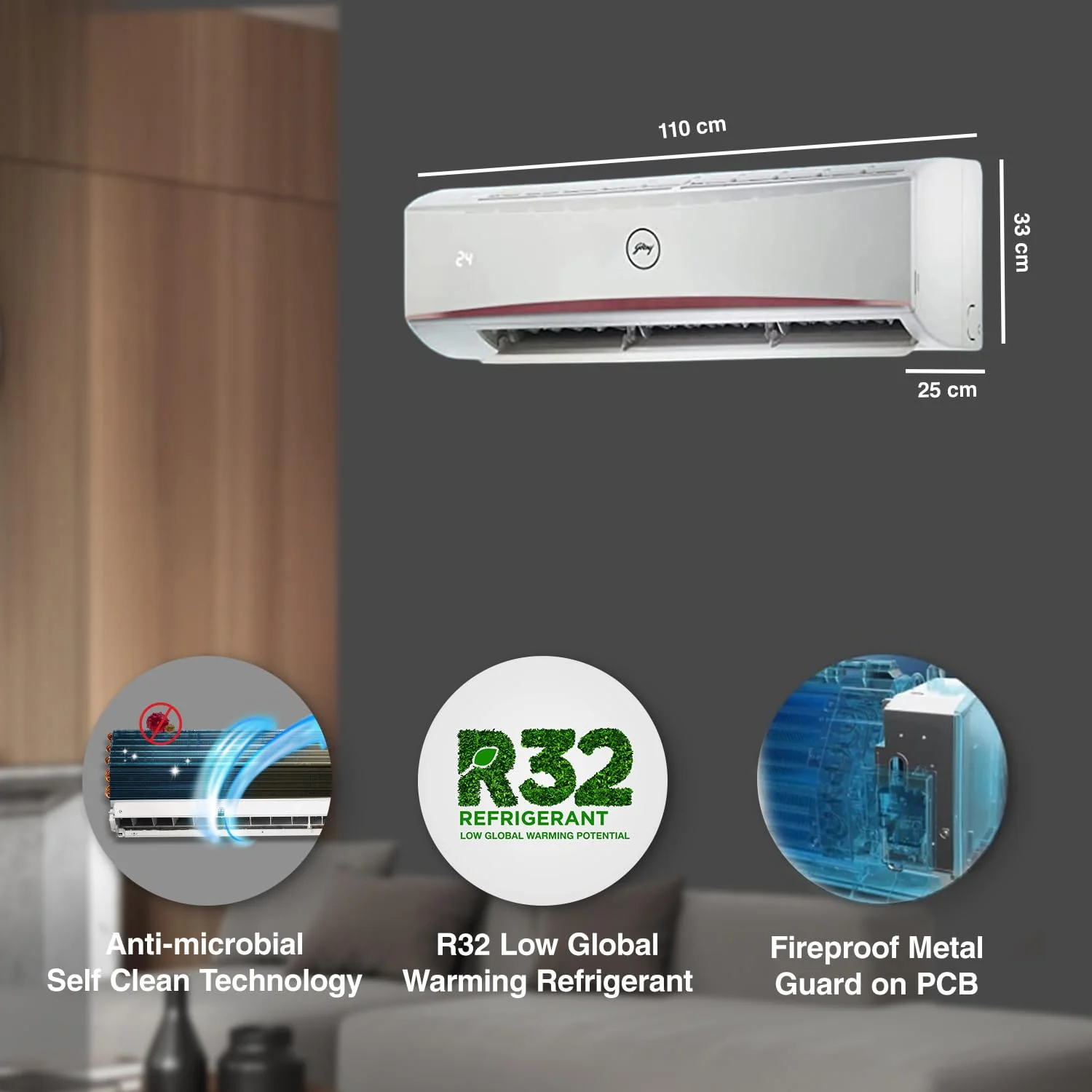 Godrej 2 Ton 3 Star, 4-Way Air Swing, Fixed Speed Split AC (Copper, Anti-Dust Filter, AC 2T SFC 24LTC3-WWR, White) - Image 2