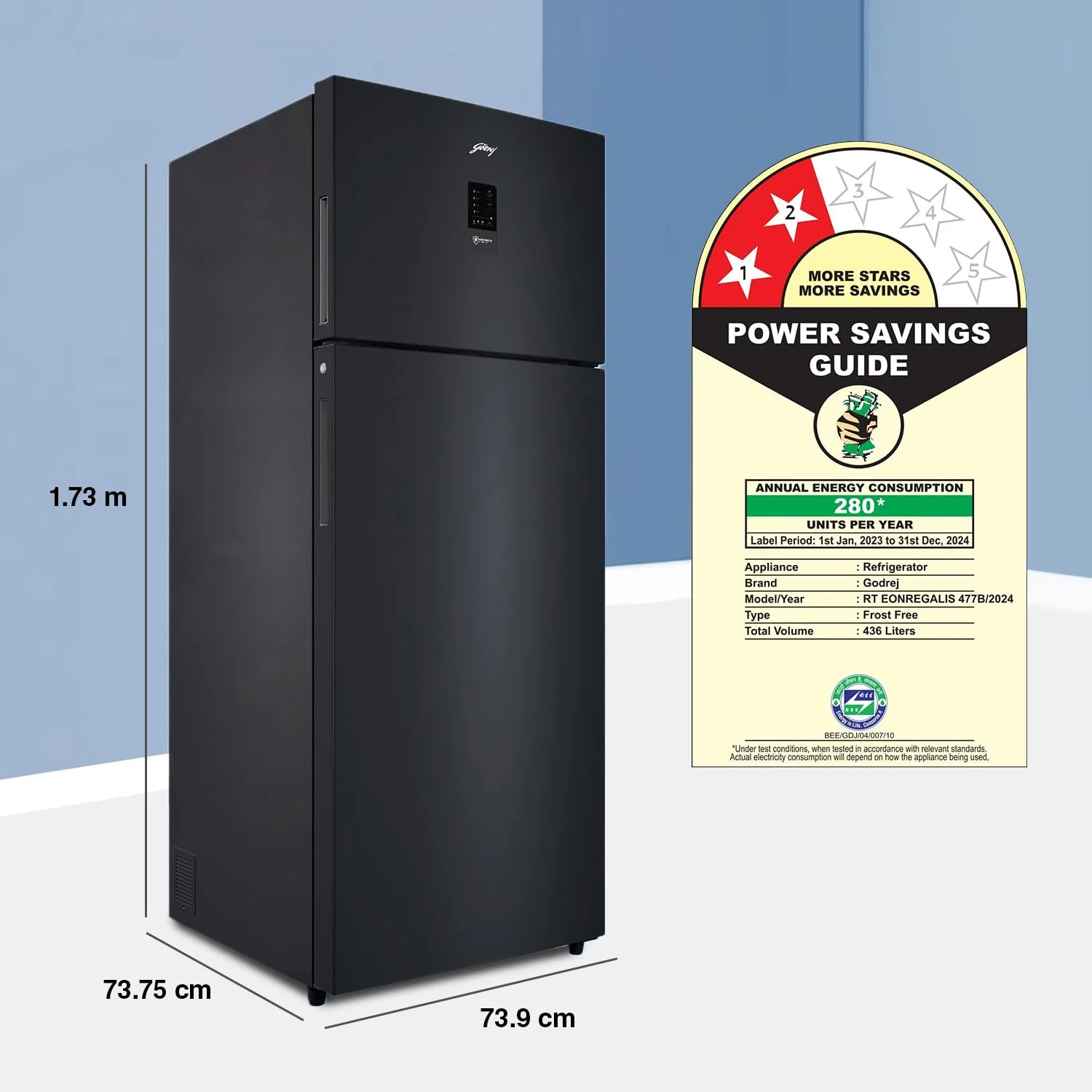 Godrej 436 L 2 Star 1+2 Years Additional Warranty, 95%+ Food Surface Disinfection with Nano Shield Technology Inverter Frost Free Double Door Refrigerator (RT EONREGALIS 477B RCI MT BK, Matte Black) - Image 2
