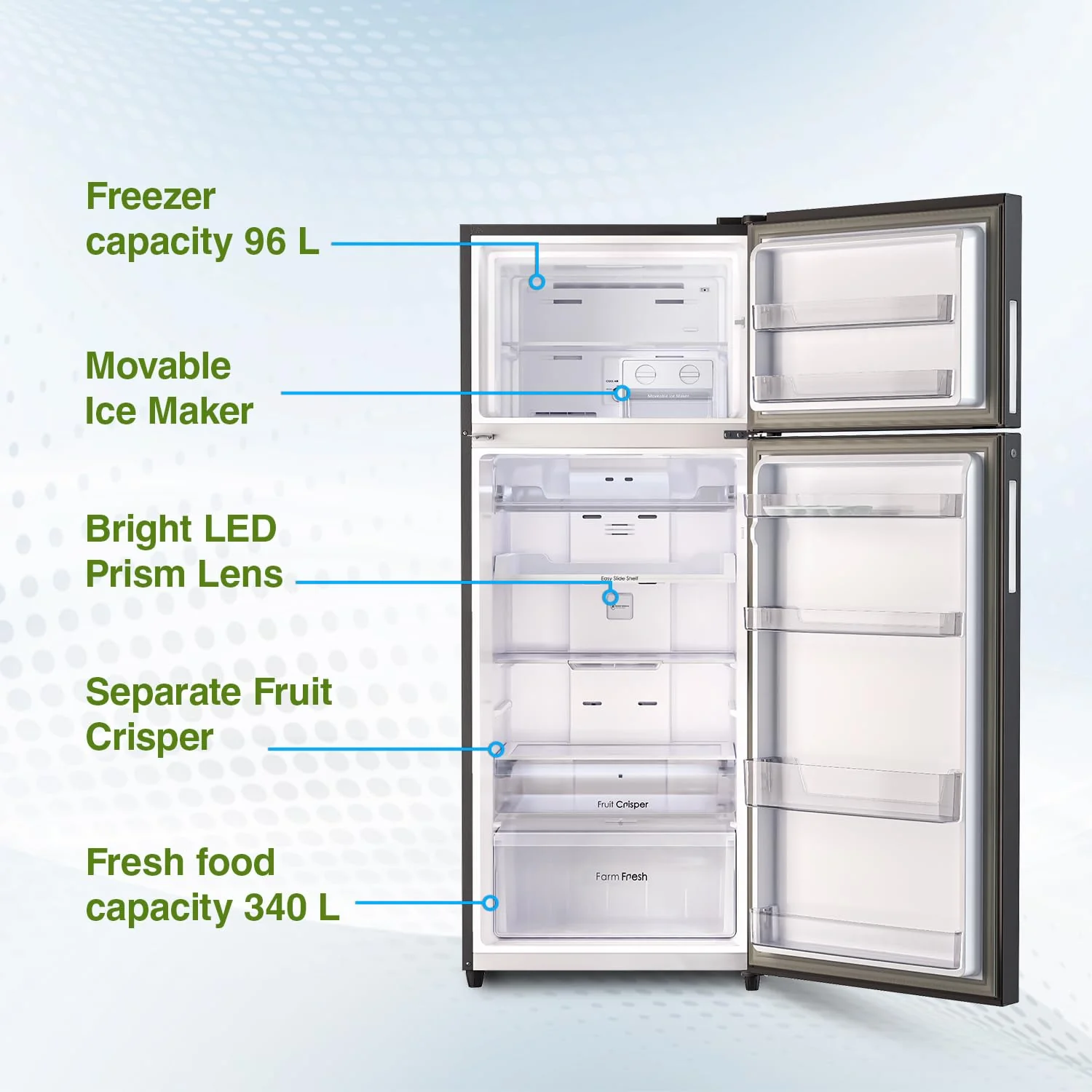 Godrej 436 L 2 Star 1+2 Years Additional Warranty, 95%+ Food Surface Disinfection with Nano Shield Technology Inverter Frost Free Double Door Refrigerator (RT EONREGALIS 477B RCI MT BK, Matte Black) - Image 3