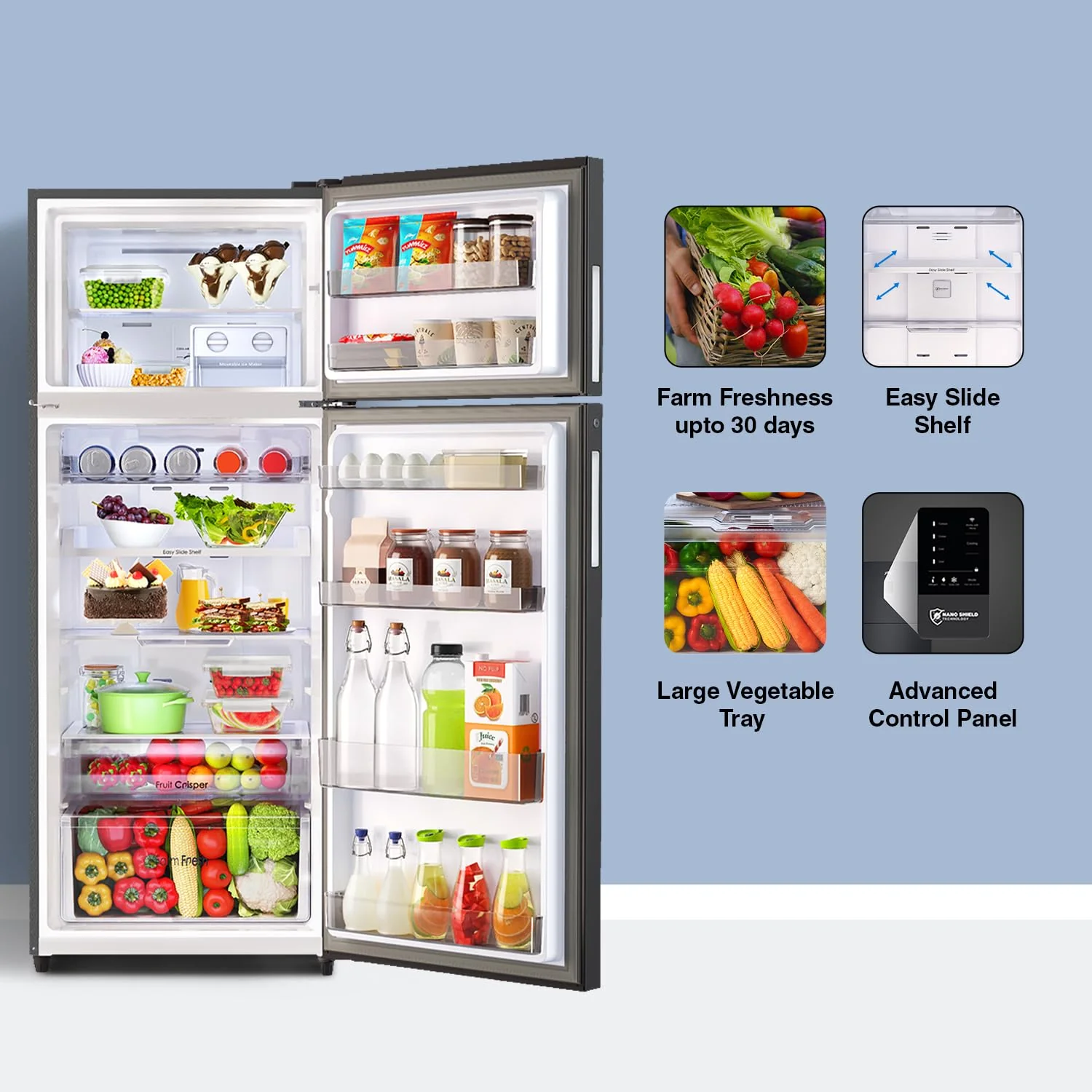 Godrej 436 L 2 Star 1+2 Years Additional Warranty, 95%+ Food Surface Disinfection with Nano Shield Technology Inverter Frost Free Double Door Refrigerator (RT EONREGALIS 477B RCI MT BK, Matte Black) - Image 4