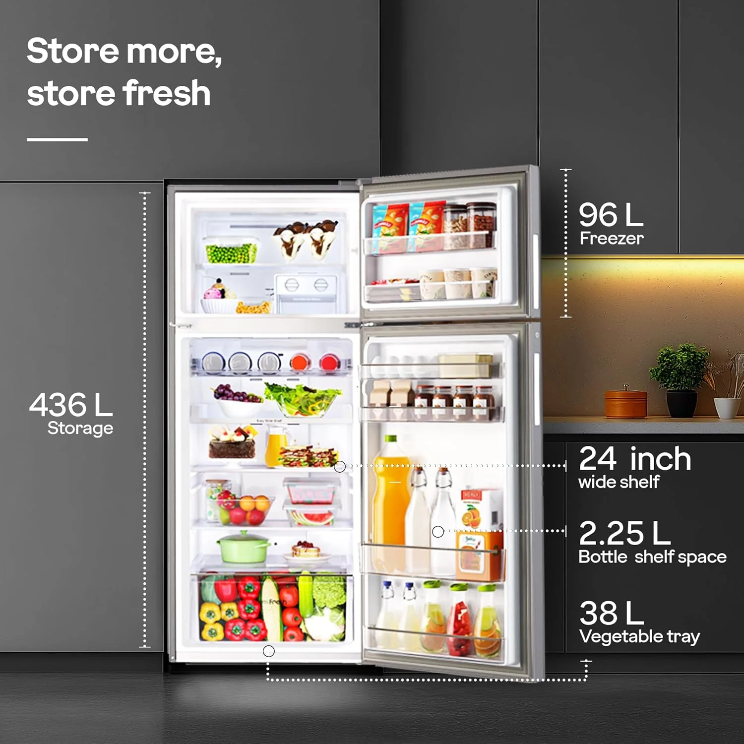 Godrej 436 L 2 Star With AI Tech, 1+2 Years Additional Warranty, 95%+ Food Surface Disinfection Inverter Frost Free Double Door Regalis Refrigerator (RF EON 438B RCI CH GD, Champagne Gold) - Image 2