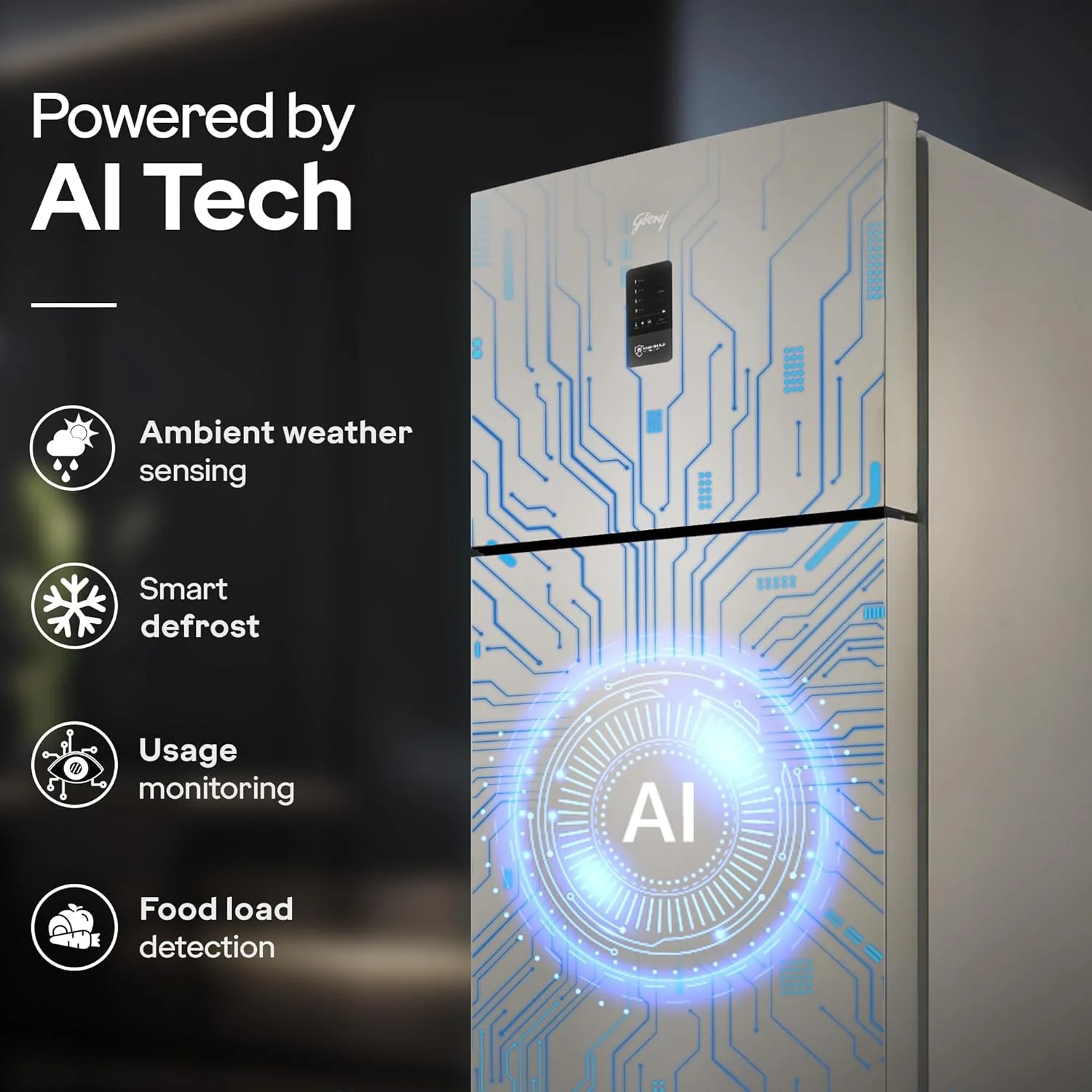 Godrej 436 L 2 Star With AI Tech, 1+2 Years Additional Warranty, 95%+ Food Surface Disinfection Inverter Frost Free Double Door Regalis Refrigerator (RF EON 438B RCI CH GD, Champagne Gold) - Image 3