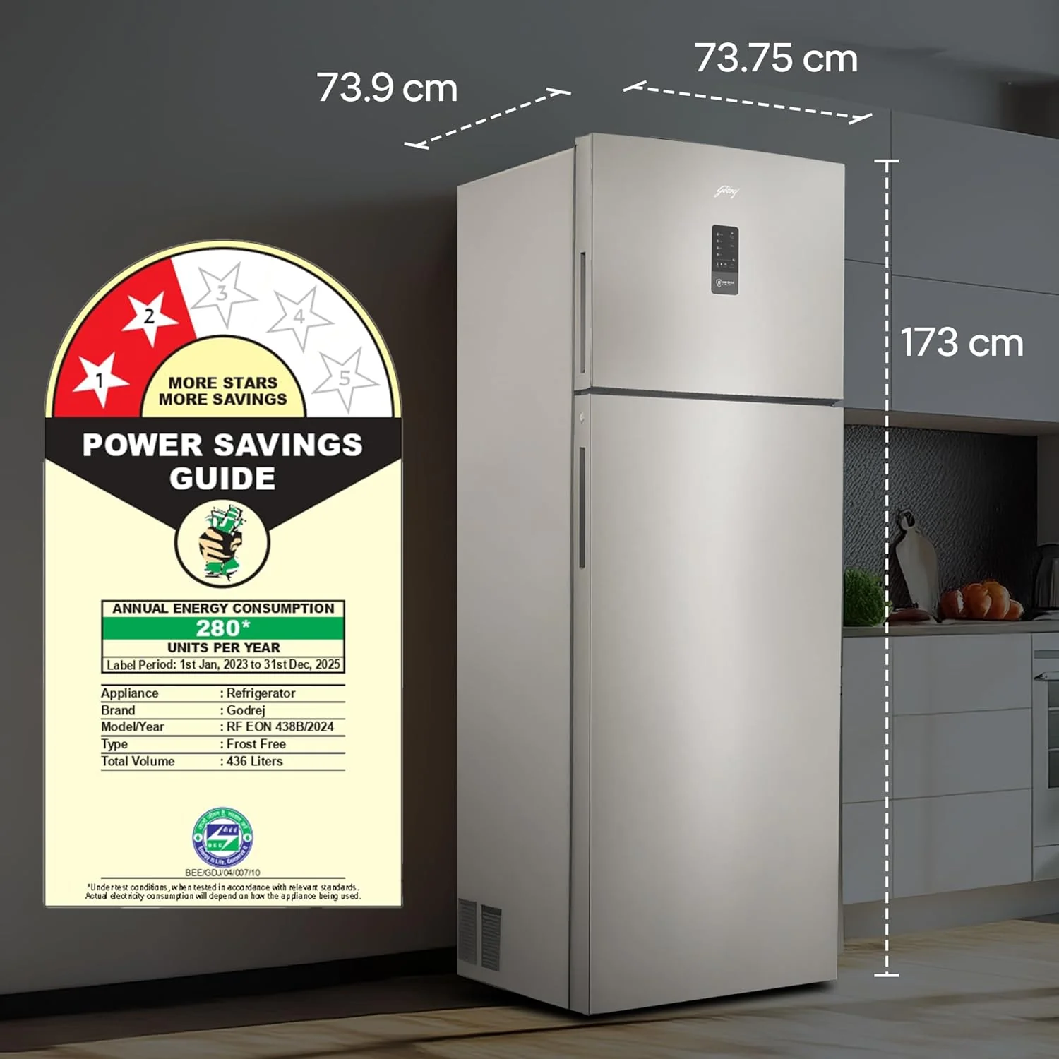 Godrej 436 L 2 Star With AI Tech, 1+2 Years Additional Warranty, 95%+ Food Surface Disinfection Inverter Frost Free Double Door Regalis Refrigerator (RF EON 438B RCI CH GD, Champagne Gold) - Image 7
