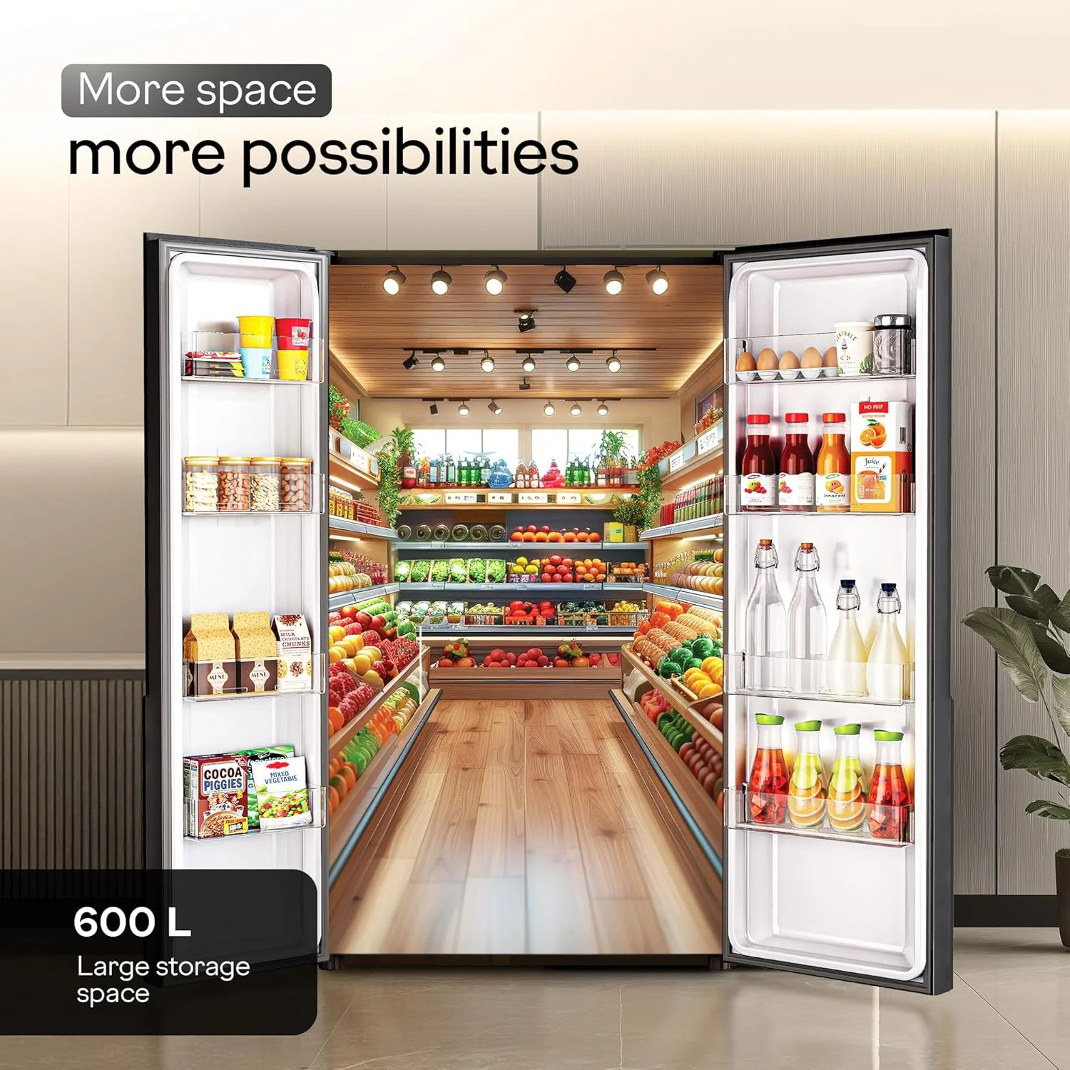 Godrej 600L 3Star | 1+2 Year Additional Warranty | Smart Convertible Zones | Toughened Glass Door | Frost Free Inverter Side By Side Refrigerator (2025 Model, RS EONVELVET 646C RIT SM BL, Storm Blue) - Image 4