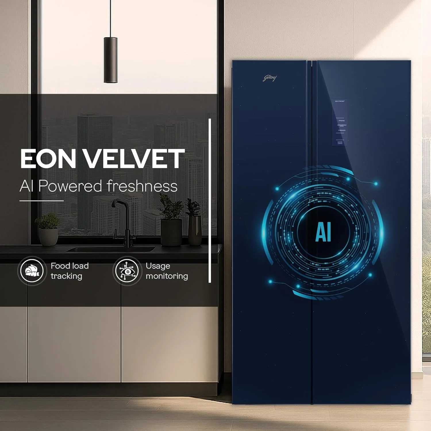 Godrej 600L 3Star | 1+2 Year Additional Warranty | Smart Convertible Zones | Toughened Glass Door | Frost Free Inverter Side By Side Refrigerator (2025 Model, RS EONVELVET 646C RIT SM BL, Storm Blue) - Image 5