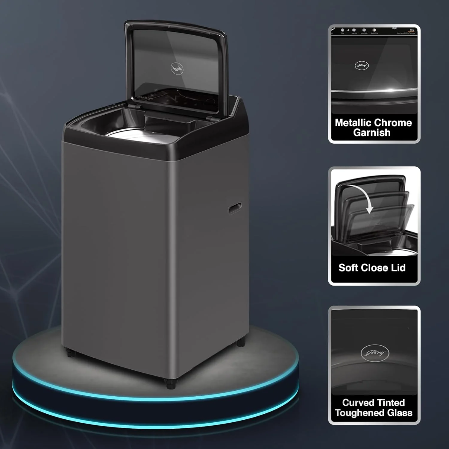 Godrej 7.5 Kg 5 Star Zero Pressure Technology Fully-Automatic Top Load Washing Machine (WTEON VLVT 75 5.0 FDTN MTBK, Metallic Black, With 26 Flexi Wash Programs) - Image 4