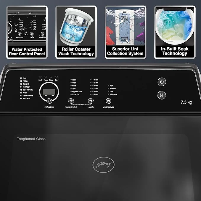 Godrej 7.5 Kg 5 Star Zero Pressure Technology Fully-Automatic Top Load Washing Machine (WTEON VLVT 75 5.0 FDTN MTBK, Metallic Black, With 26 Flexi Wash Programs) - Image 5