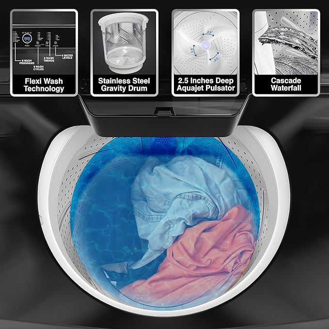 Godrej 7.5 Kg 5 Star Zero Pressure Technology Fully-Automatic Top Load Washing Machine (WTEON VLVT 75 5.0 FDTN MTBK, Metallic Black, With 26 Flexi Wash Programs) - Image 6