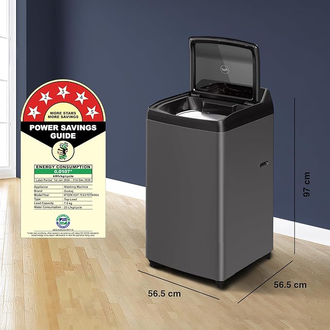 Godrej 7.5 Kg 5 Star Zero Pressure Technology Fully-Automatic Top Load Washing Machine (WTEON VLVT 75 5.0 FDTN MTBK, Metallic Black, With 26 Flexi Wash Programs) - Image 8