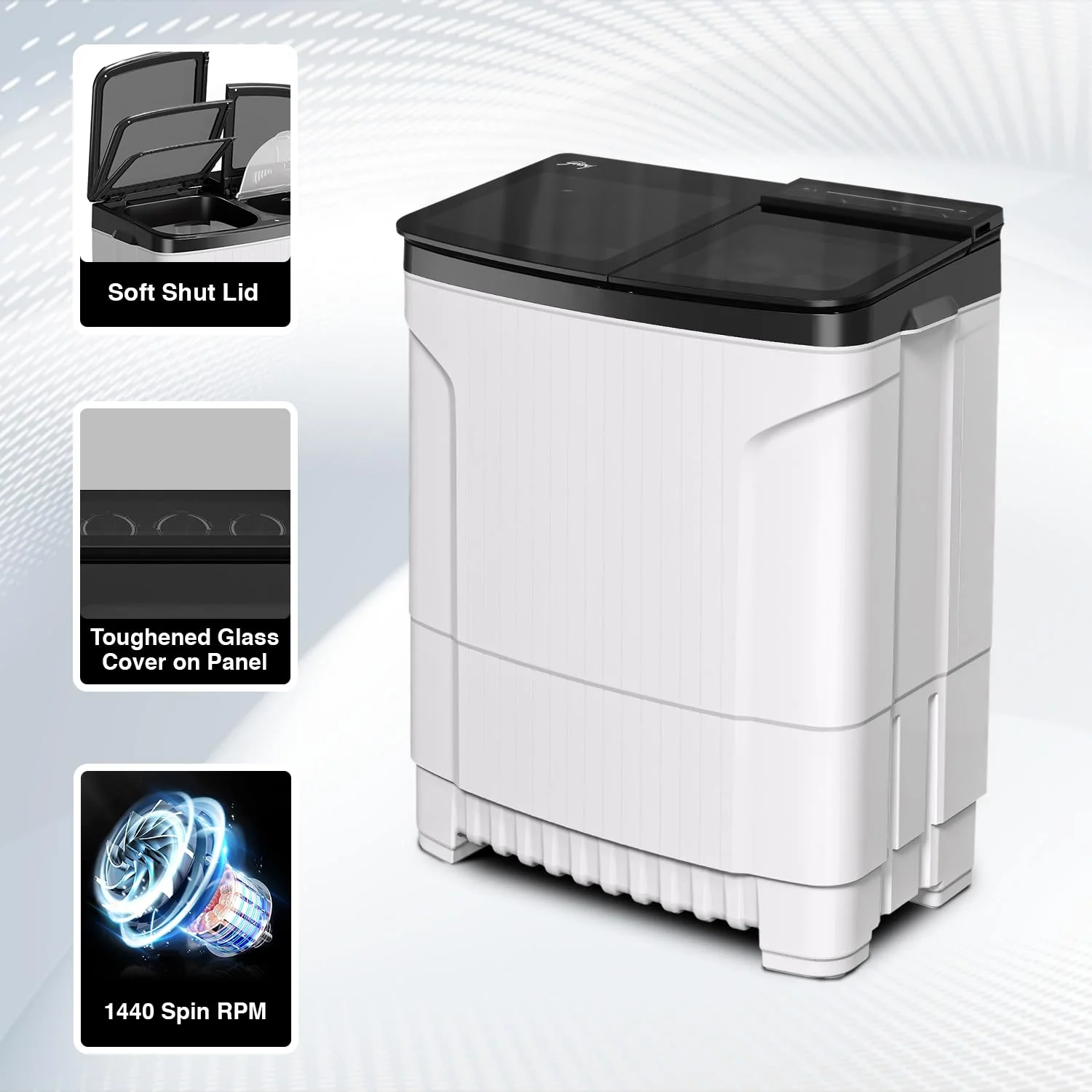 Godrej 8 Kg 5 Star Tri-Roto Scrub Pulsator Semi-Automatic Top Load Washing Machine Appliance (WSEDGE ULT 80 5.0 DB2M CSBK, Crystal Black) - Image 3