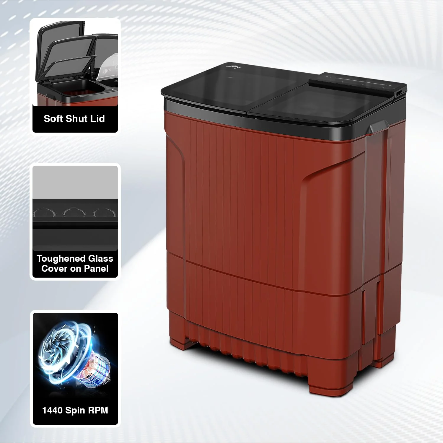 Godrej 8 Kg 5 Star With 460 PowerMax Wash Motor Semi-Automatic Top Load Boderless Design Washing Machine Appliance (WSEDGE ULT 80 5.0 DB2M CSRD, Crystal Red, With Toughened Glass Lid) - Image 3