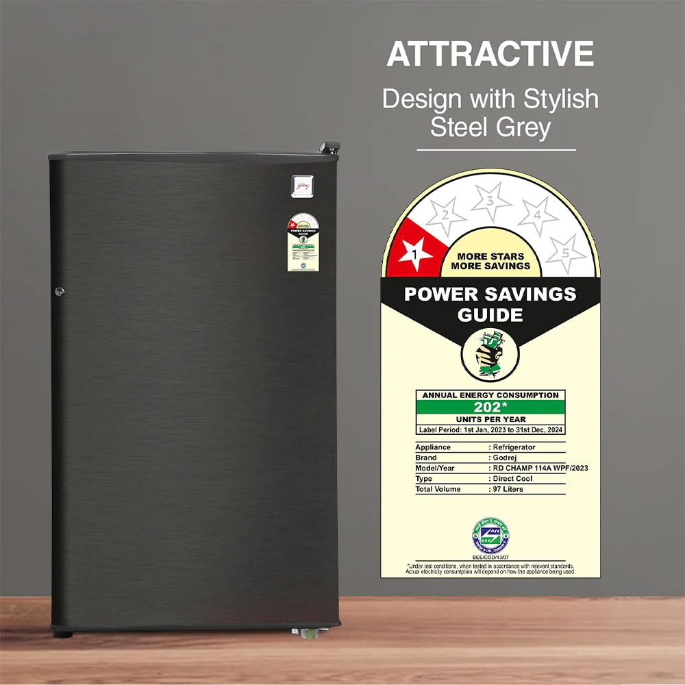 Godrej 97 L 1 Star Direct Cool Single Door Refrigerator With Jumbo Vegetable Tray (RD CHAMP 114A WPF FS ST, Fossil Steel) Visit the Godrej Store - Image 4