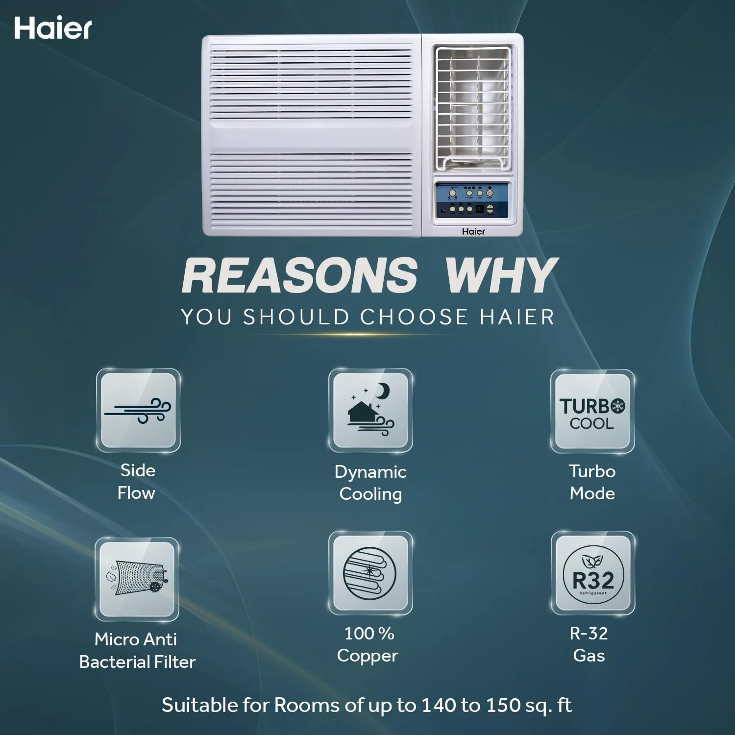 Haier 1.5 Ton 3 Star Fix Speed Side Flow Window AC (Copper, Turbo Mode, Anti Bacterial Filter, Cools at 54°C Temp, Long Air Throw - HWU18F-POW3BN-FS) - Image 3
