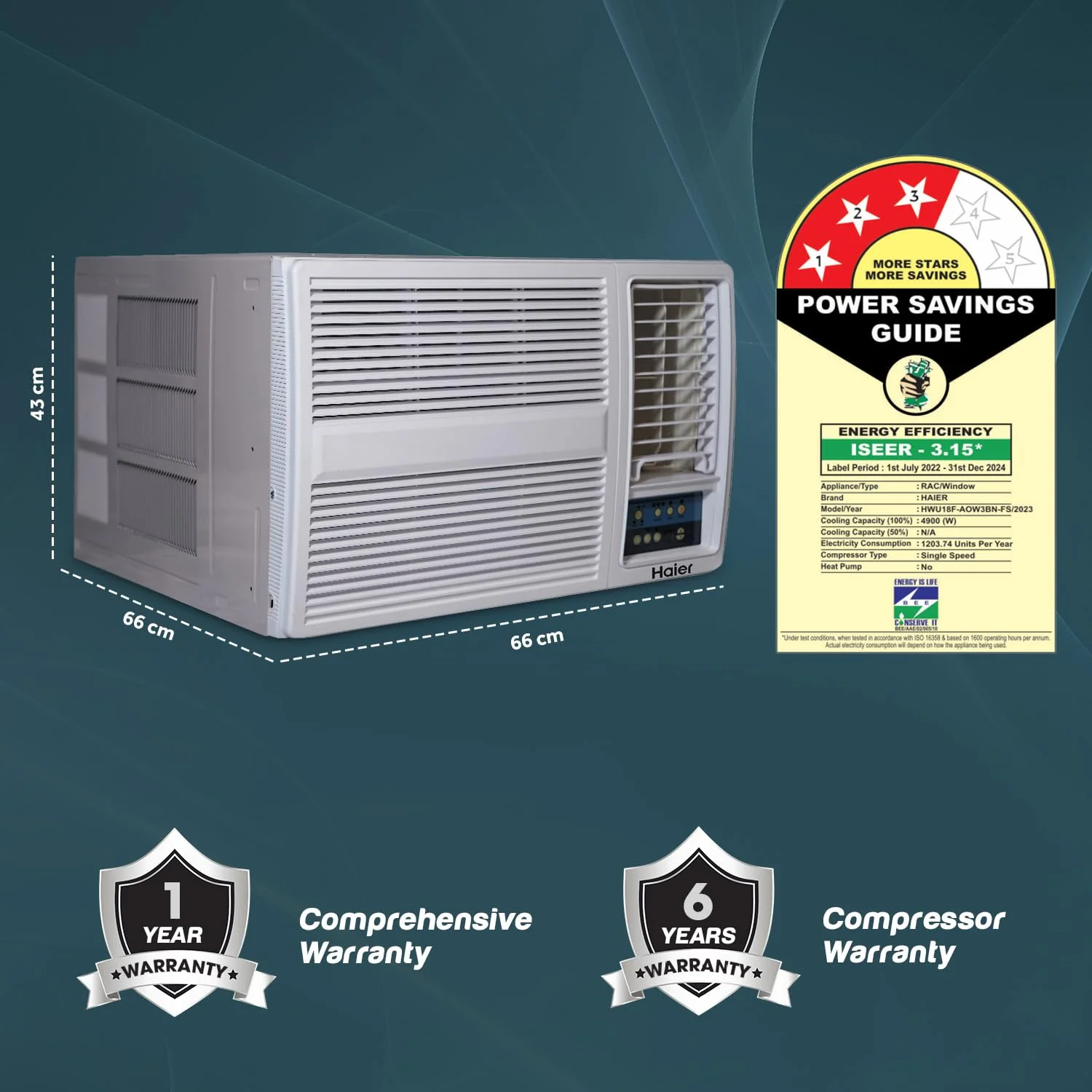 Haier 1.5 Ton 3 Star Fix Speed Side Flow Window AC (Copper, Turbo Mode, Anti Bacterial Filter, Cools at 54°C Temp, Long Air Throw - HWU18F-POW3BN-FS) - Image 6