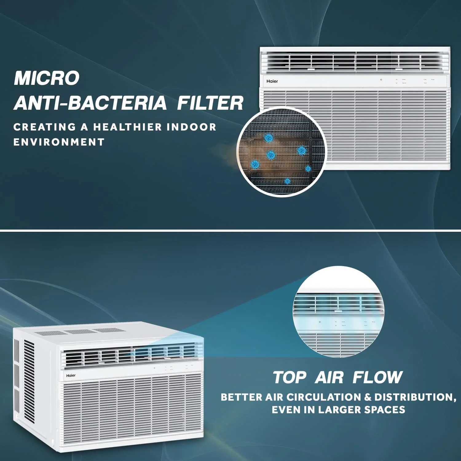 Haier 1.5 Ton 3 Star Fix Speed Top Flow Window AC (Copper, Jet Air Flow, Anti Bacterial Filter, Cools at 54°C Temp, Dynamic Cooling - HWU18TF-EW3BE-FS,White) - Image 4