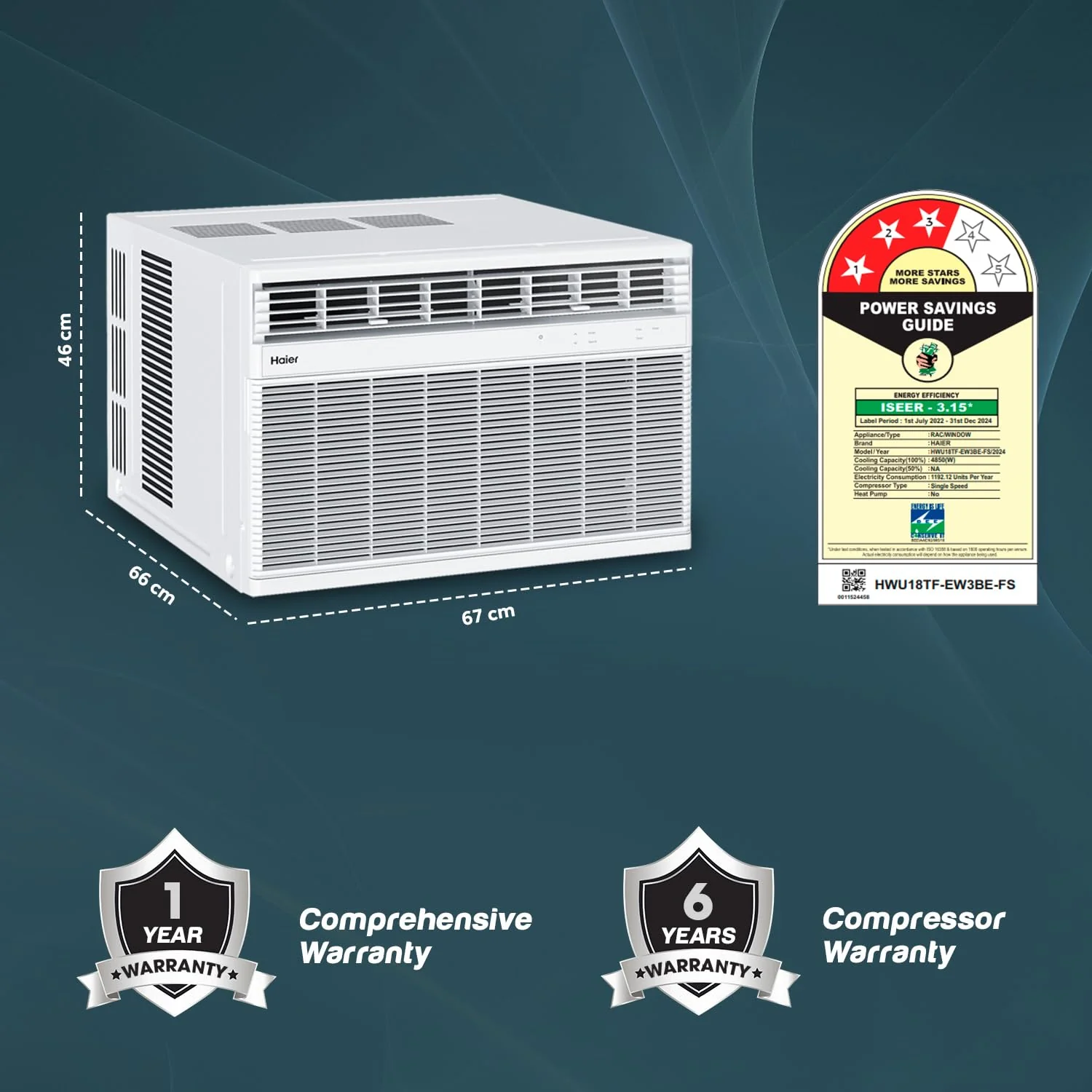 Haier 1.5 Ton 3 Star Fix Speed Top Flow Window AC (Copper, Jet Air Flow, Anti Bacterial Filter, Cools at 54°C Temp, Dynamic Cooling - HWU18TF-EW3BE-FS,White) - Image 6