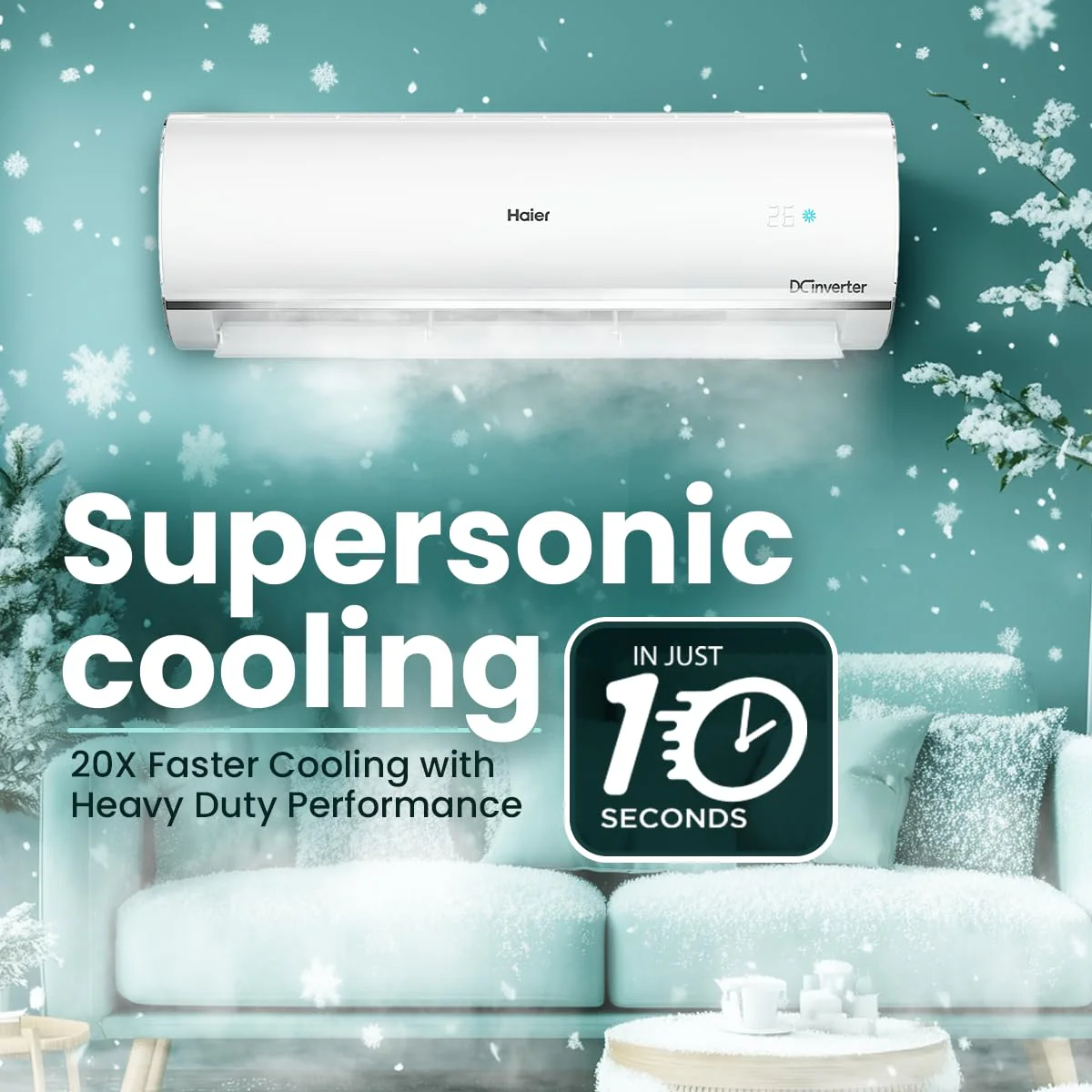 Haier 1.5 Ton 5 Star Triple Inverter Split AC (4850 W, Copper, 7 in 1 Convertible, 4-Way Swing, Frost Self Clean, HD Filter, Cools at 60°C, 20 Mtr. Air Throw - HSU18K-PYSS5BN-INV, White) - Image 2