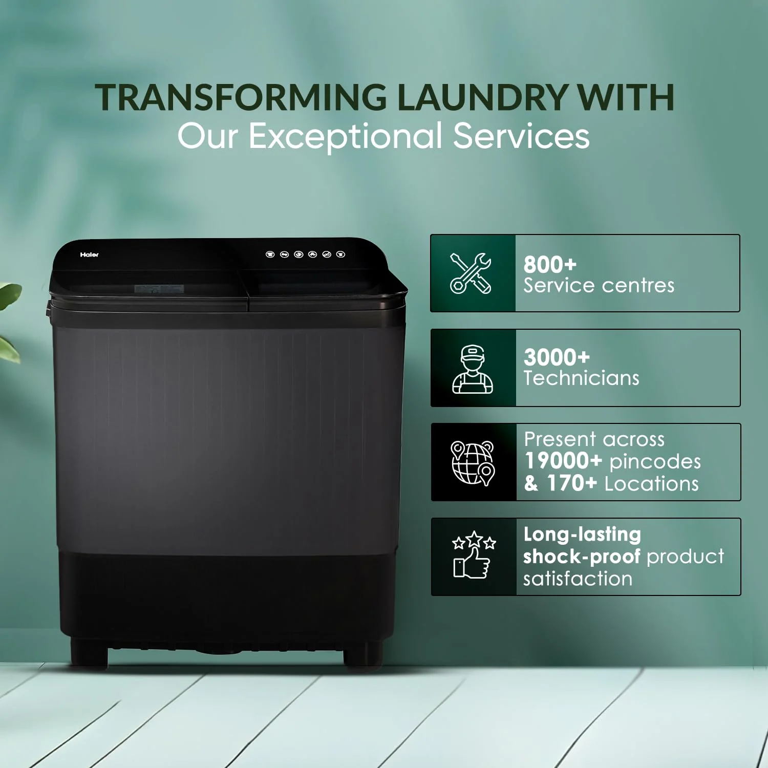 Haier 10 kg 5 Star Toughened Glass &amp; Vortex pulsator Semi Automatic Top Load (HTW100-178BKN1,Black) - Image 4