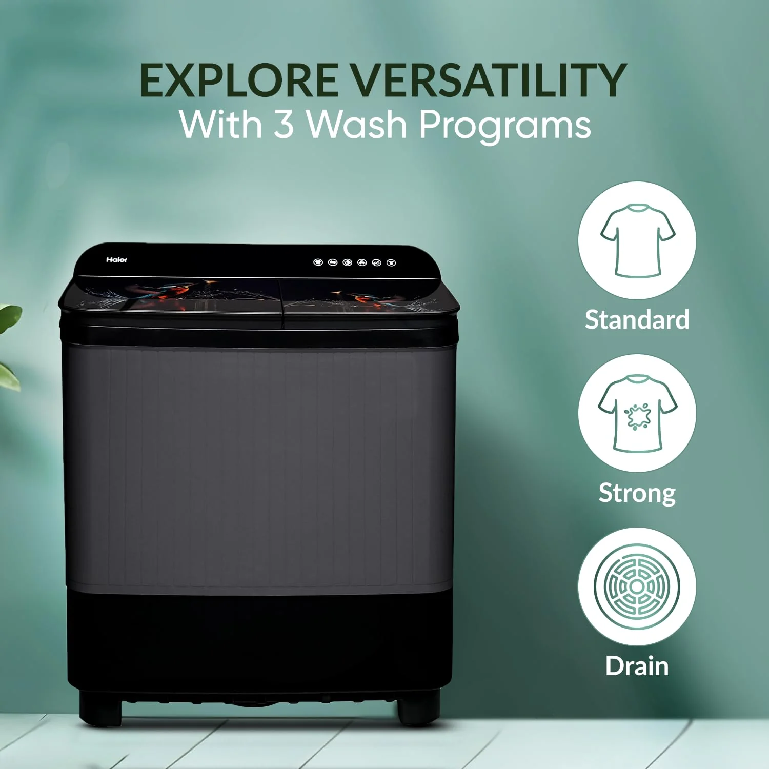 Haier 11 Kg 5 Star Toughened Gas Softfall Technology Semi Automatic Top Loading Washing Machine (HTW110-178FL, Anti Bacterial Vortex Pulsator, Magic Filter, Rat Mesh, Digital Printing Lid, Black) - Image 3