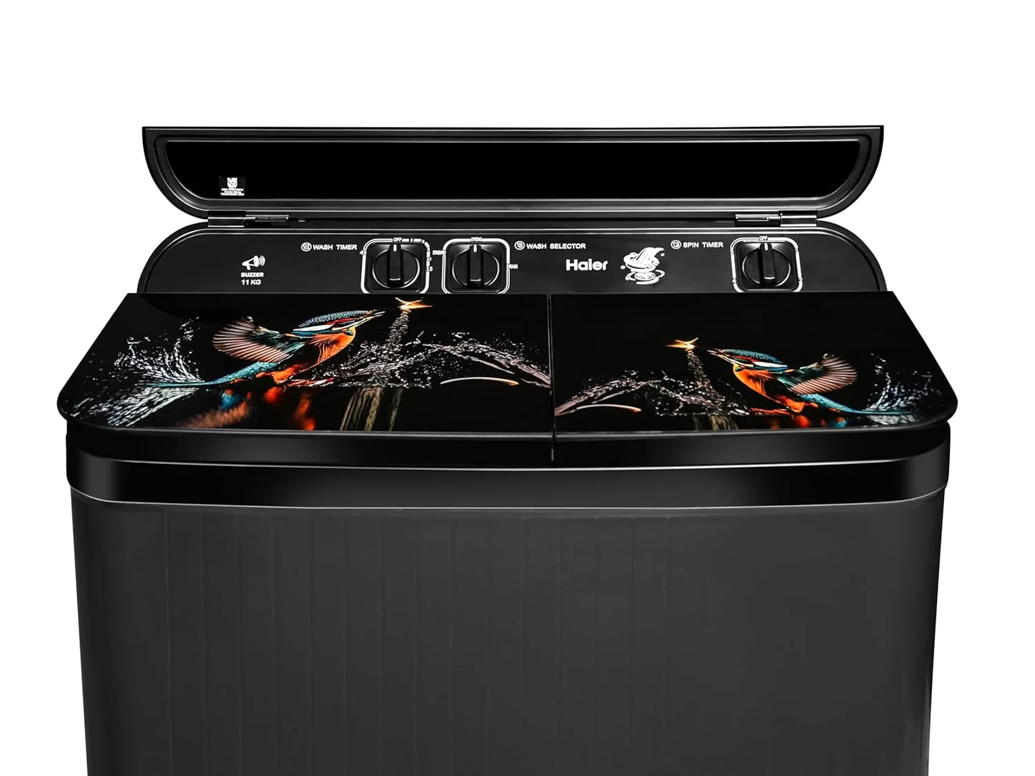 Haier 11 Kg 5 Star Toughened Gas Softfall Technology Semi Automatic Top Loading Washing Machine (HTW110-178FL, Anti Bacterial Vortex Pulsator, Magic Filter, Rat Mesh, Digital Printing Lid, Black) - Image 7