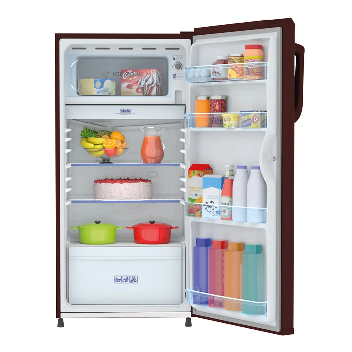 Haier 165L 1 Star Direct Cool Single Door Refrigerator | Wired Shelves | Large Veg Box | Fast Ice Making | Longer Cooling Retention | Easy Clean Back (HRD-1851BBRA-P, Red Mono) - Image 4