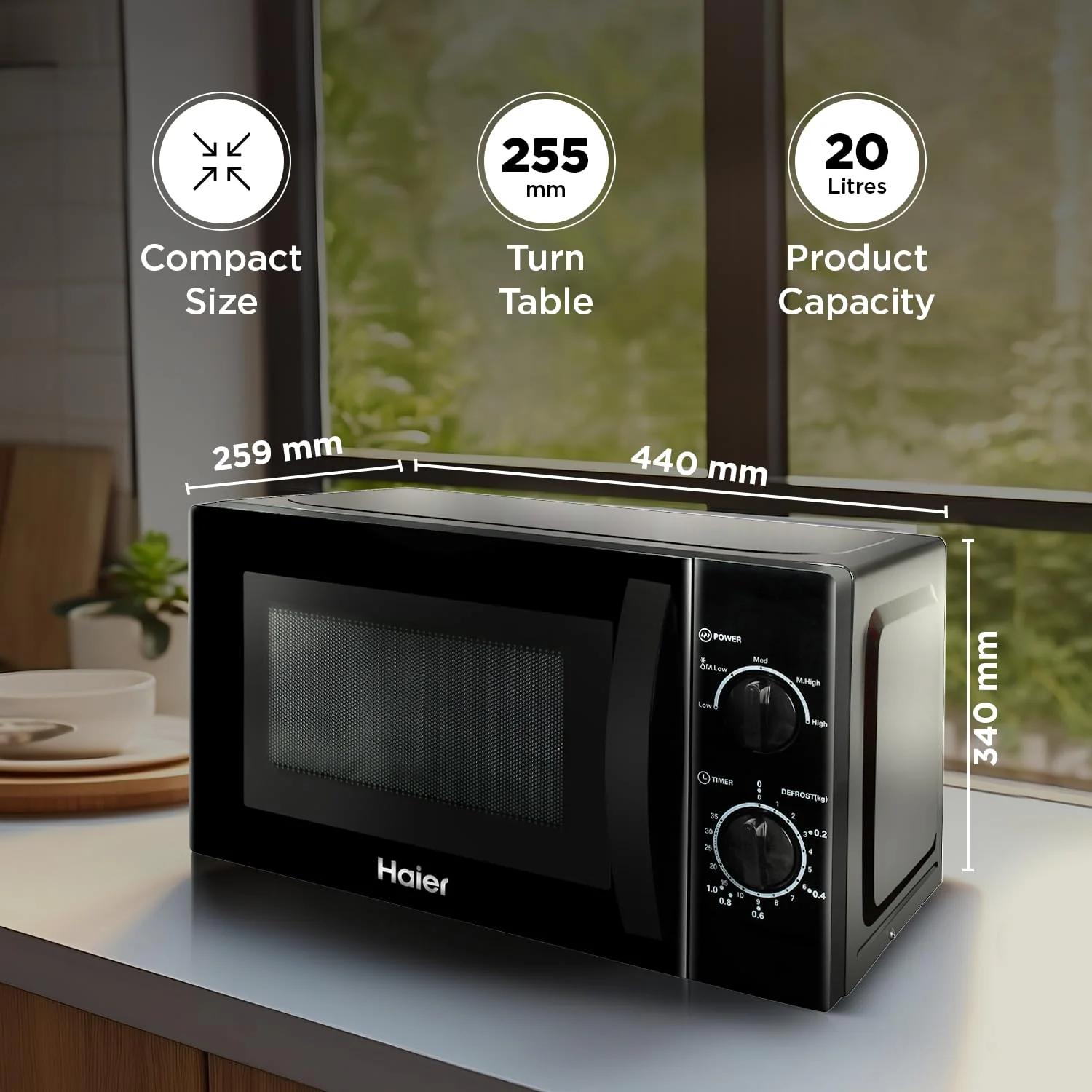 Haier 20L Solo Microwave Oven (HIL2002MWPH, Black) - Image 5