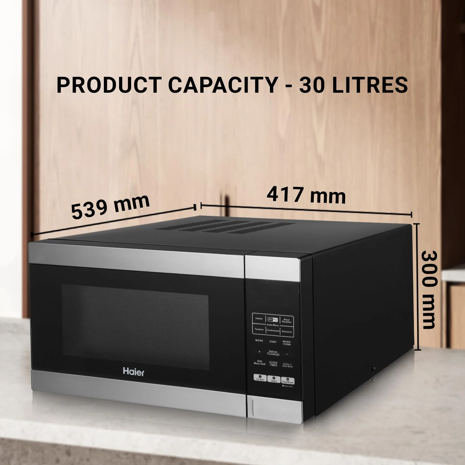 Haier 30L Convection Microwave Oven (HIL3001ARSB, Black) with In-Built Air Fryer | Motorized Rotisserie | Stainless-steel Cavity | 5 In 1 Microwave oven - Image 13
