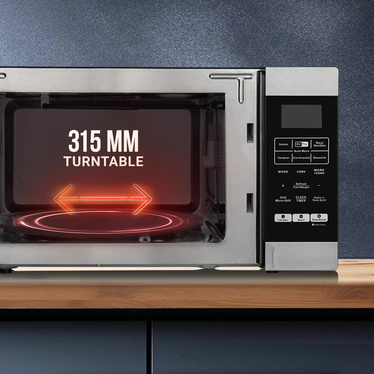 Haier 30L Convection Microwave Oven (HIL3001ARSB, Black) with In-Built Air Fryer | Motorized Rotisserie | Stainless-steel Cavity | 5 In 1 Microwave oven - Image 3