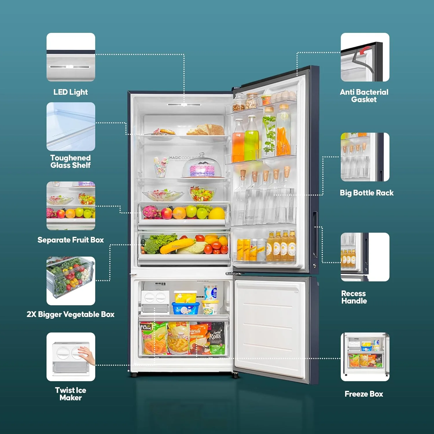 Haier 445 L 2 Star Frost Free Bottom Mount Double Door Refrigerator|Convertible 14-in-1|Jhukna Mat-Bottom Freezer|Digital Display Panel|Triple Inverter|Twist Ice Maker (HRB-4952BGK-P, Graphite Black) - Image 4