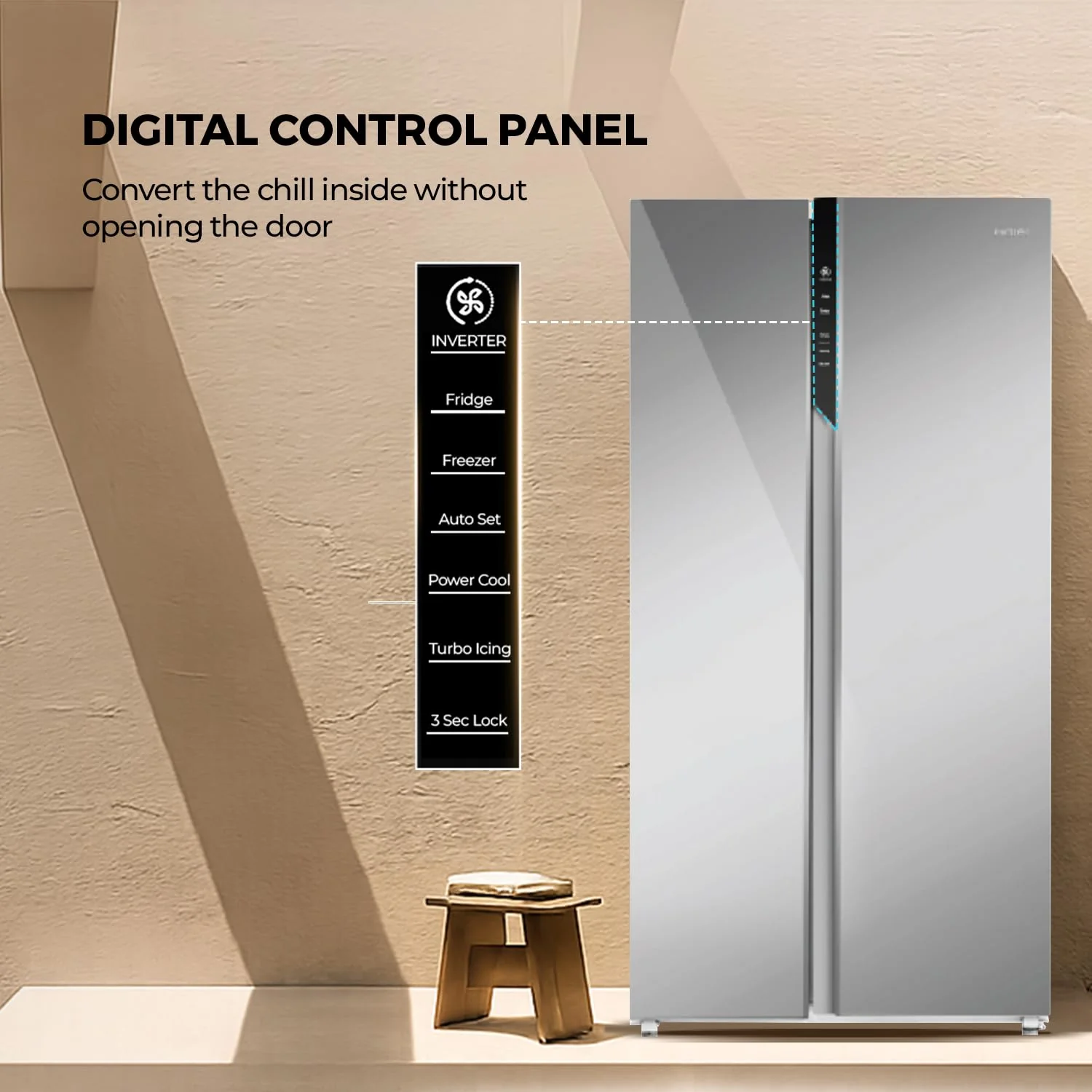 Haier 602L 3Star 2 Door Premium Glass Door Side by Side Frost Free Refrigerator|Convertible|Smart Sense AI|Expert Inverter|Digital Display Panel|Deo Fresh Technology (HRS-682PMGU1, Mirror Glass) - Image 4