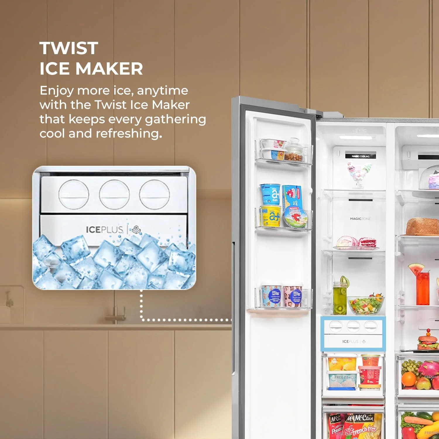Haier 602L 3Star 2 Door Premium Glass Door Side by Side Frost Free Refrigerator|Convertible|Smart Sense AI|Expert Inverter|Digital Display Panel|Deo Fresh Technology (HRS-682PMGU1, Mirror Glass) - Image 6