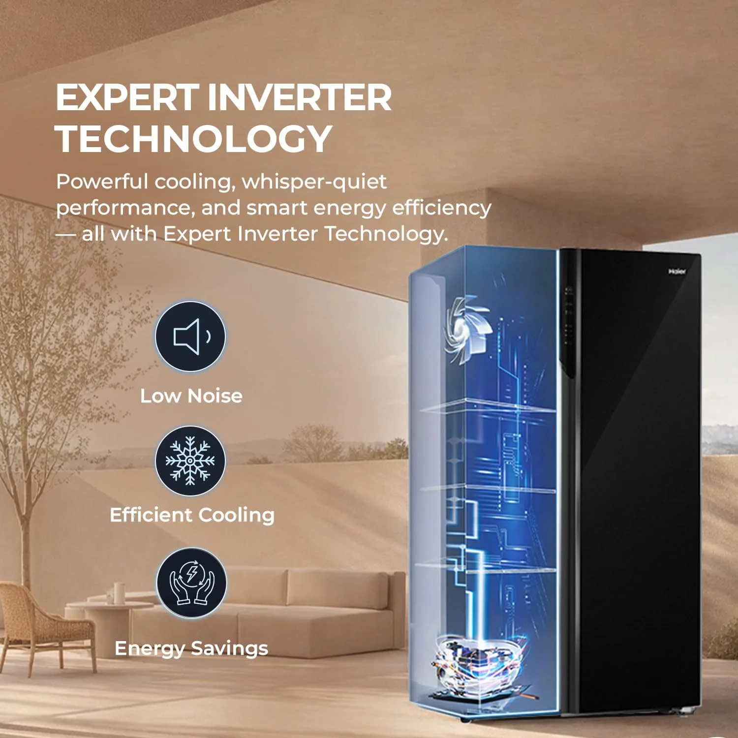 Haier 602L 3 Star 2 Door Premium Glass Side by Side Frost Free Refrigerator|100% Convertible|Wi-Fi|Expert Inverter Technology|Digital Display Panel|Triple Twist Ice Maker (HRS-682KGU1, Black Glass) - Image 4