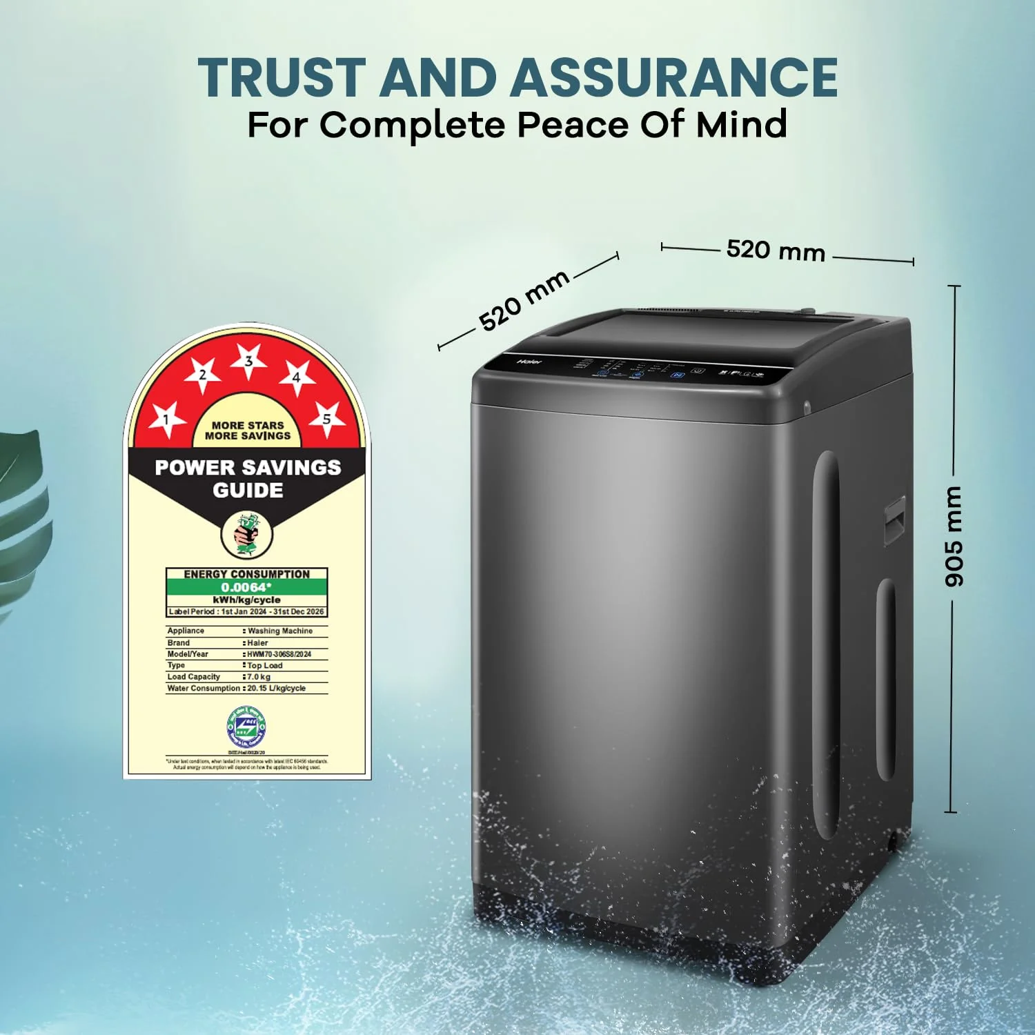 Haier 7 kg 5 Star Ultra air fresh Fully Automatic Top Load, (HWM70-306S8,Dark Jade Silver) - Image 5
