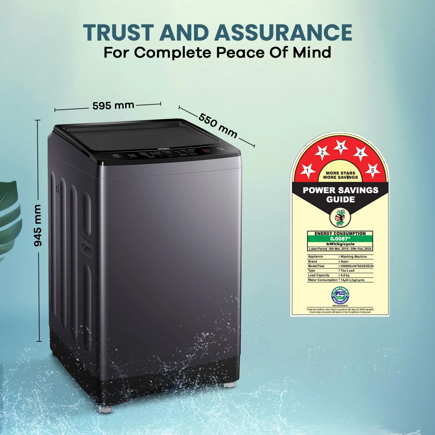 Haier 8 Kg 5 star Fully Automatic Top Loading Washing Machine HWM80-H826S6, Starry Silver, Butterfly Shape Heater, Oceanus Wave Drum,Near Zero Pressure, Toughened glass) - Image 11