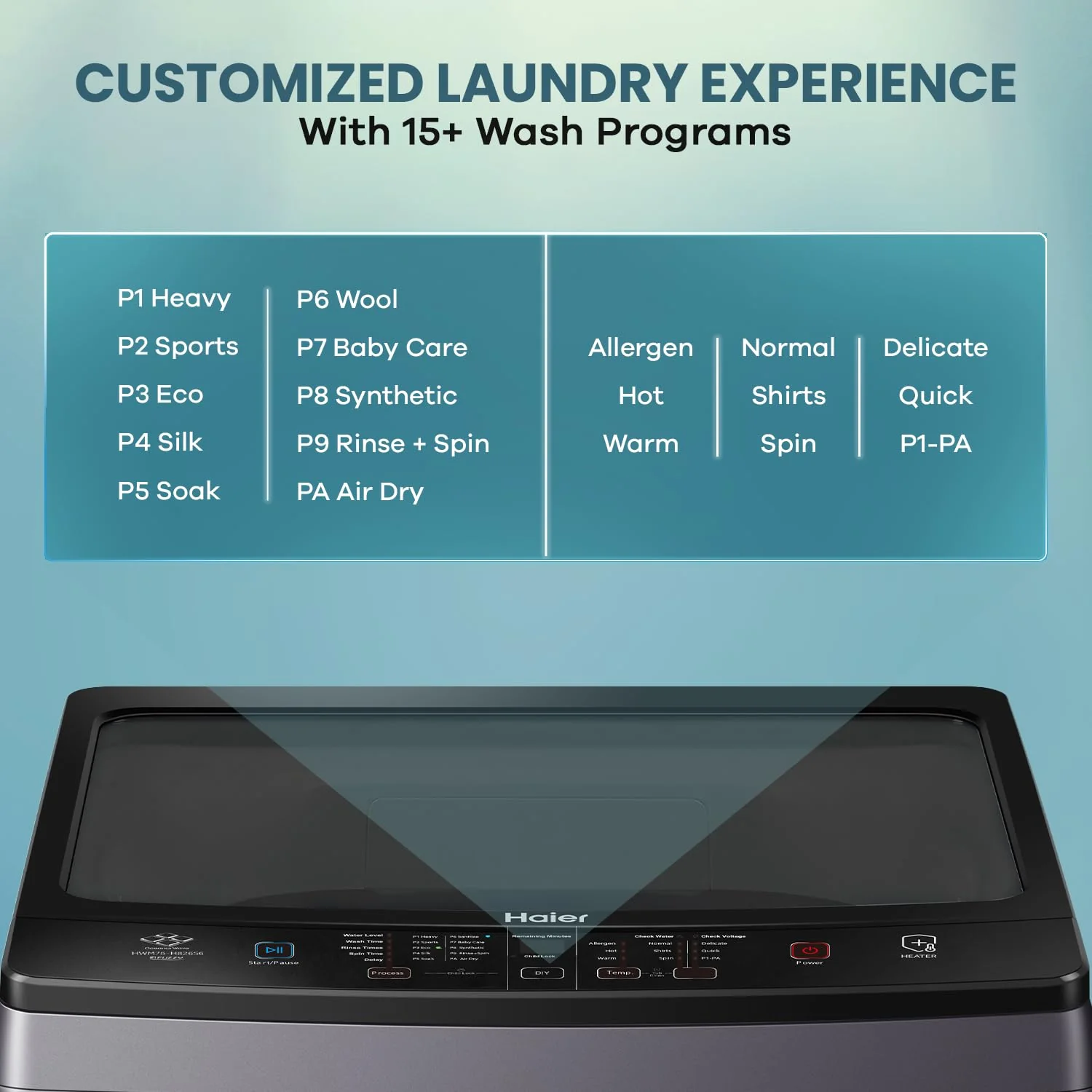 Haier 8 Kg 5 star Fully Automatic Top Loading Washing Machine HWM80-H826S6, Starry Silver, Butterfly Shape Heater, Oceanus Wave Drum,Near Zero Pressure, Toughened glass) - Image 8